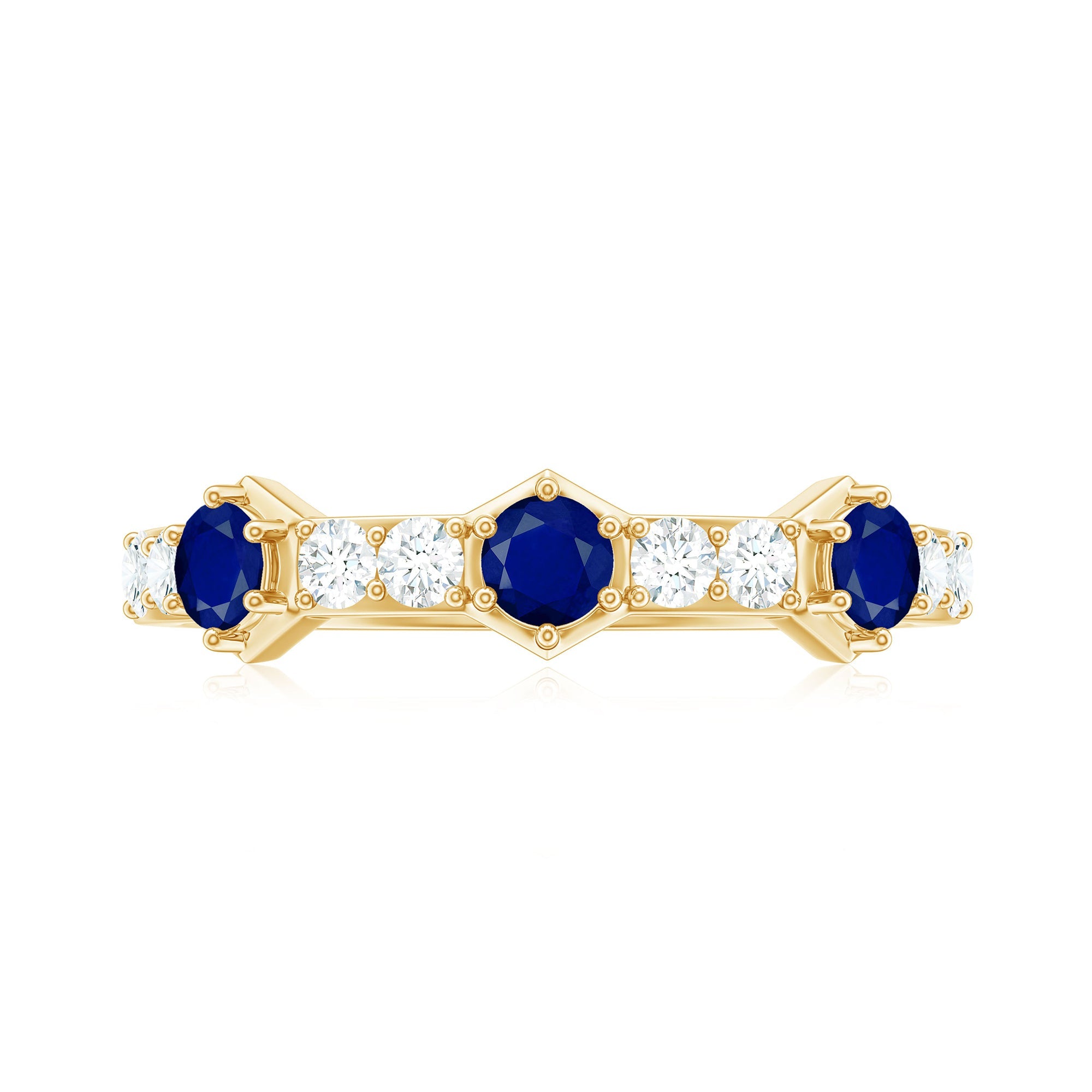 Blue Sapphire and Diamond Minimal Half Eternity Ring