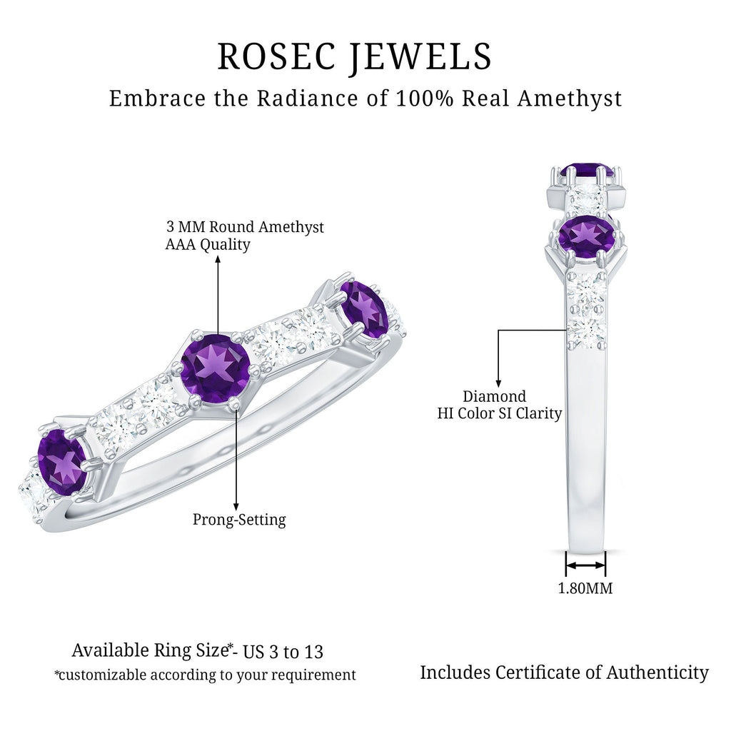 Genuine Amethyst and Diamond Eternity Anniversary Ring