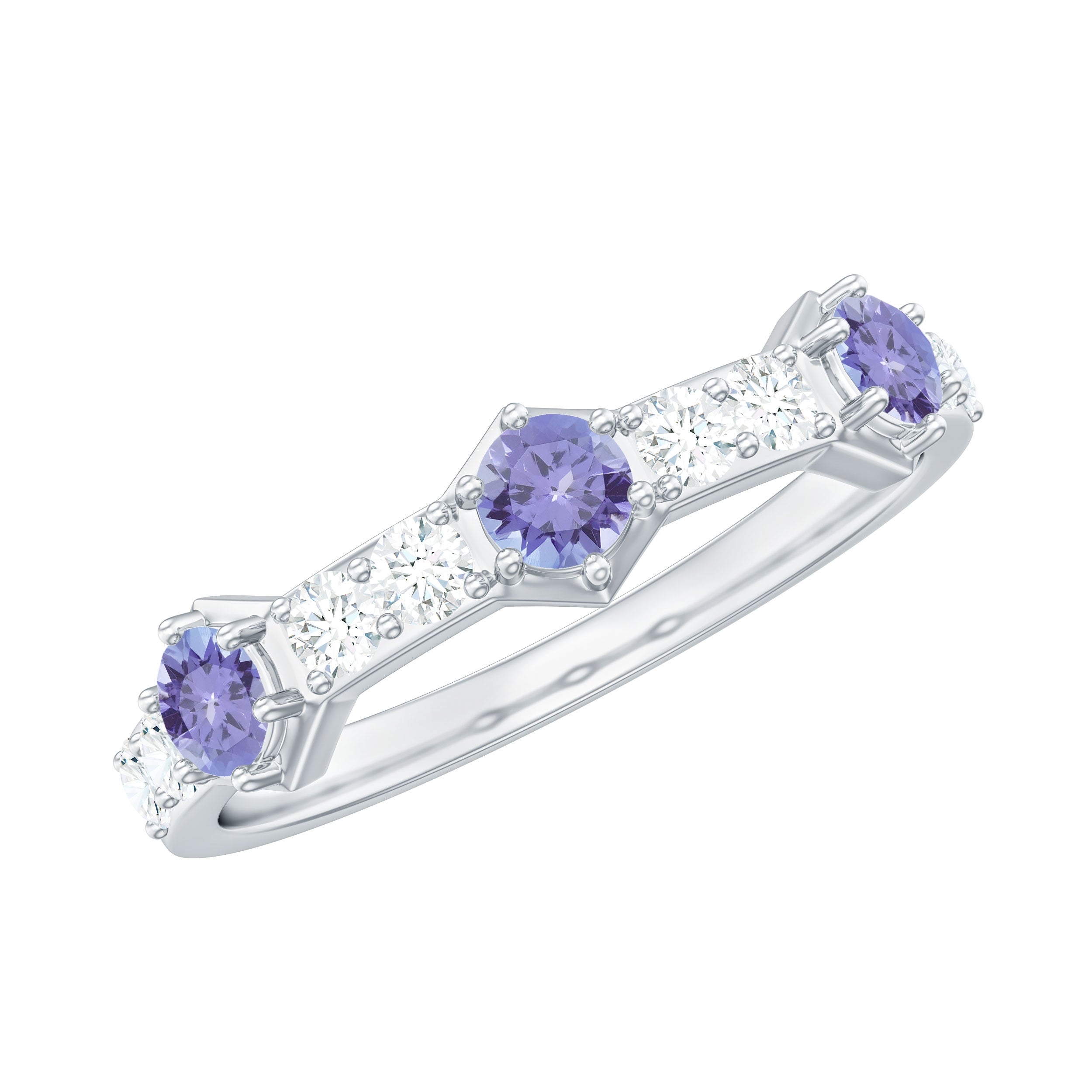Natural Tanzanite and Diamond Half Eternity Ring for Women