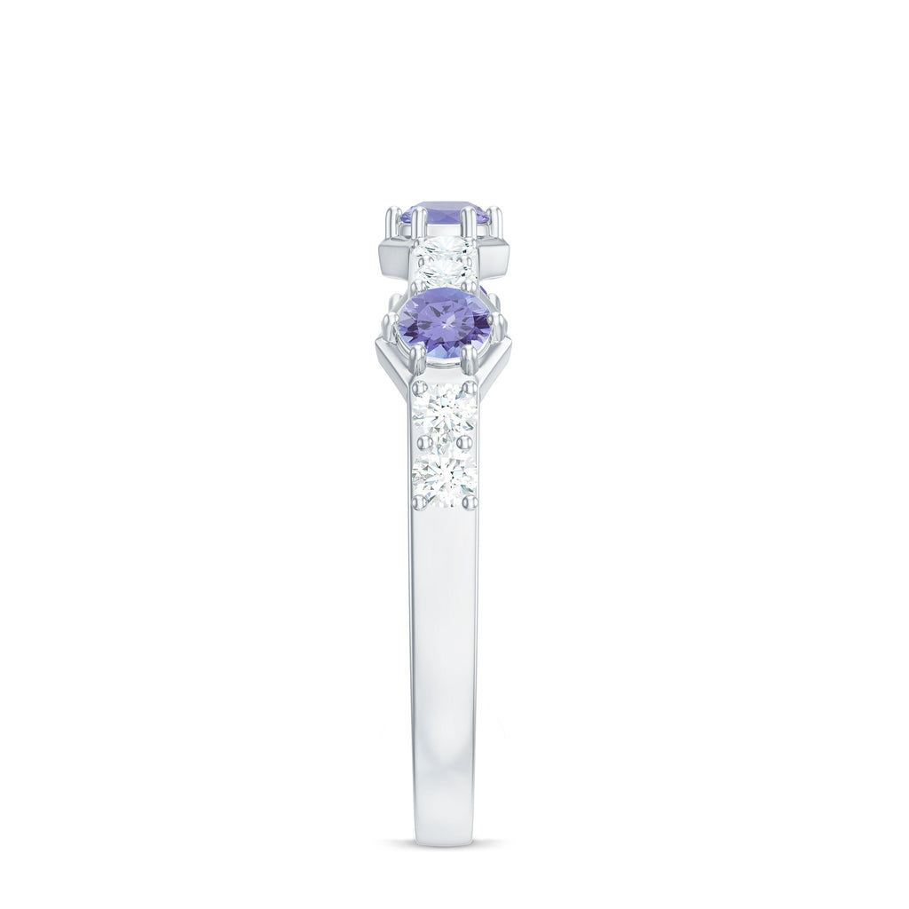 Natural Tanzanite and Diamond Half Eternity Ring for Women