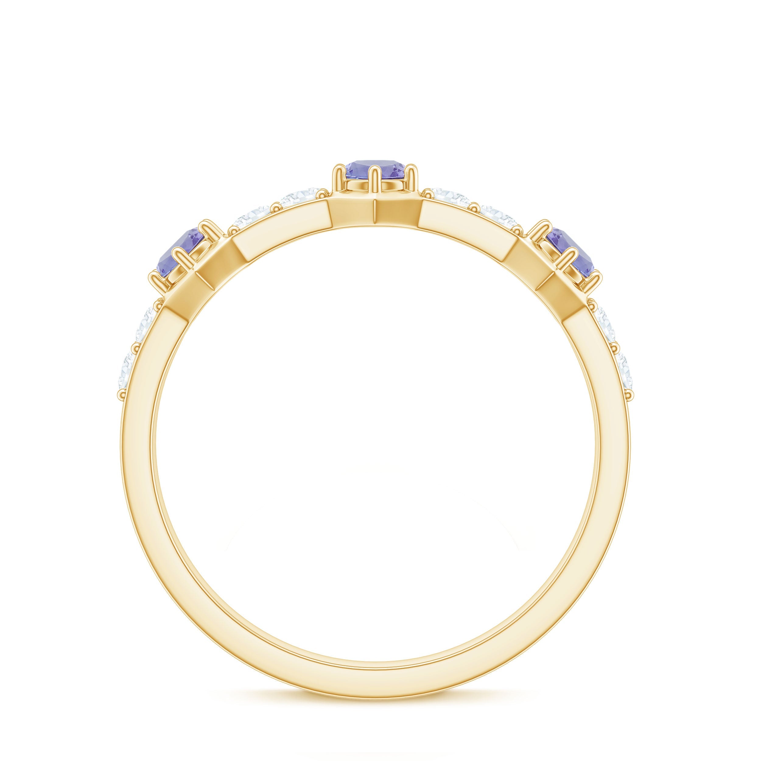 Natural Tanzanite and Diamond Half Eternity Ring for Women