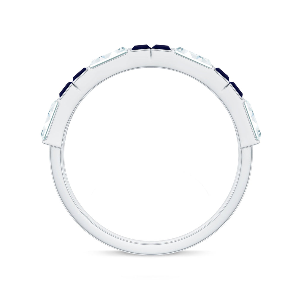 Baguette Cut Blue Sapphire and Moissanite Half Eternity Ring