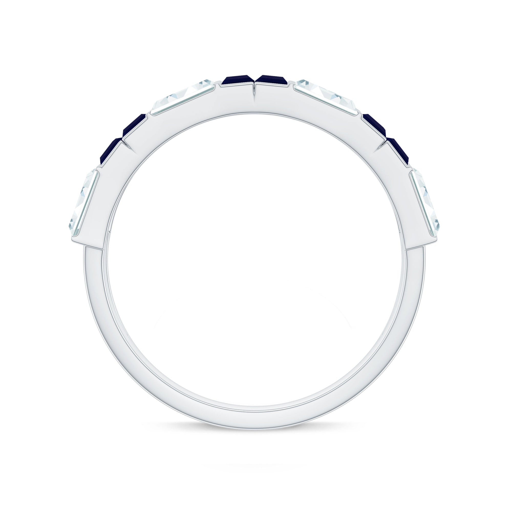 Baguette Cut Blue Sapphire and Moissanite Half Eternity Ring
