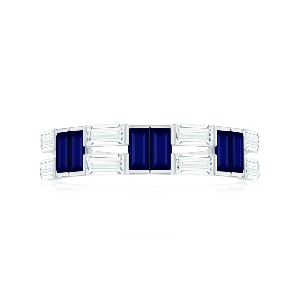 Baguette Cut Blue Sapphire and Moissanite Half Eternity Ring