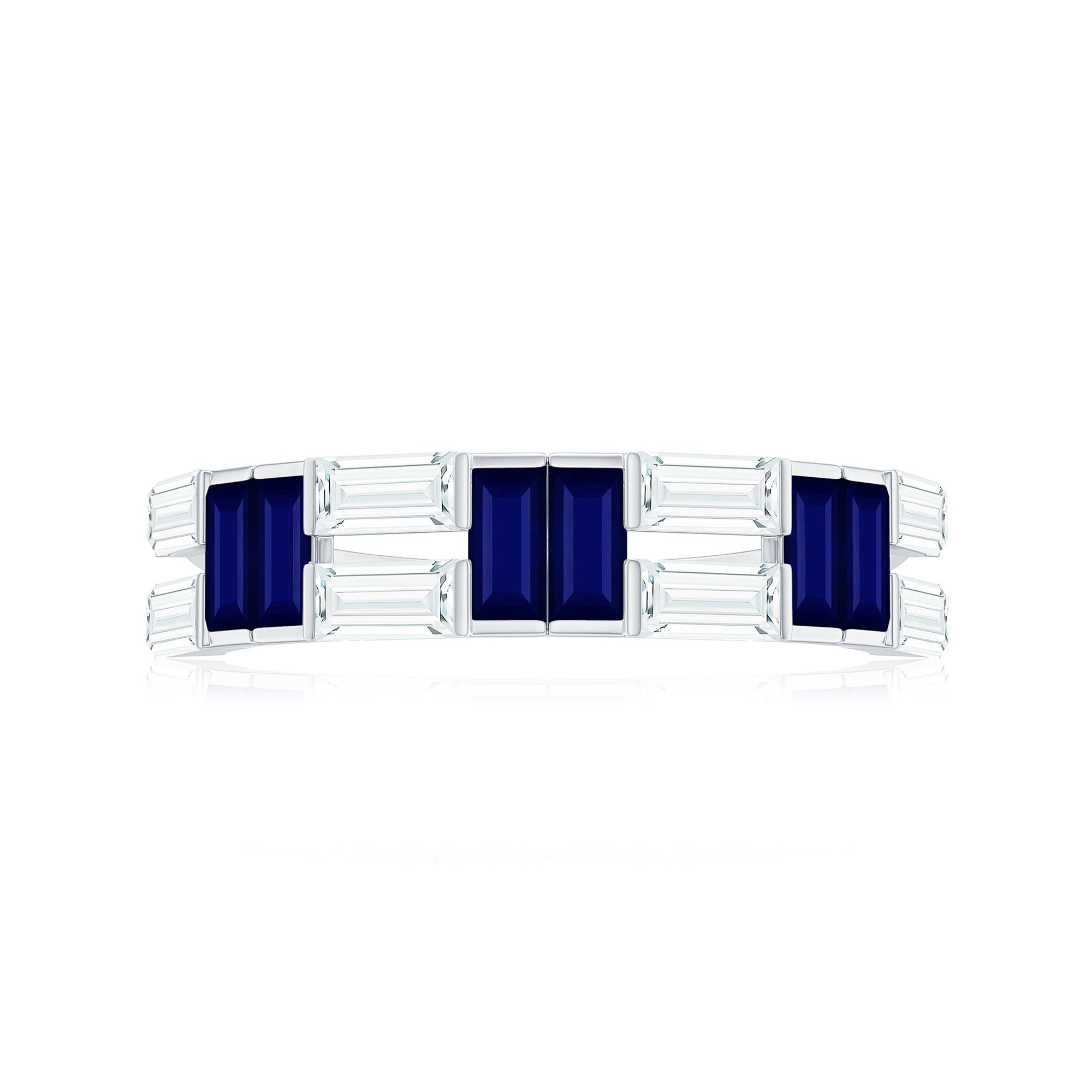 Baguette Cut Blue Sapphire and Moissanite Half Eternity Ring
