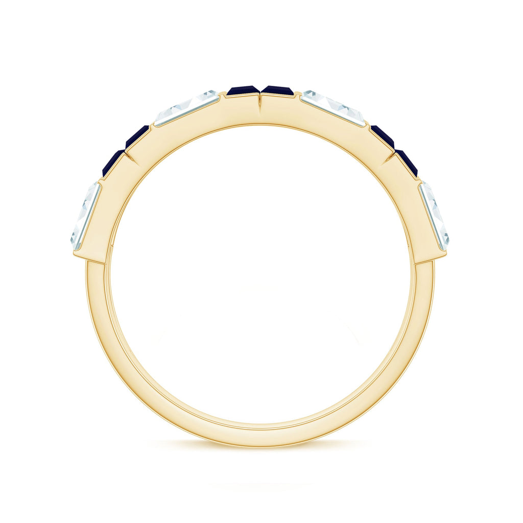 Baguette Cut Blue Sapphire and Moissanite Half Eternity Ring