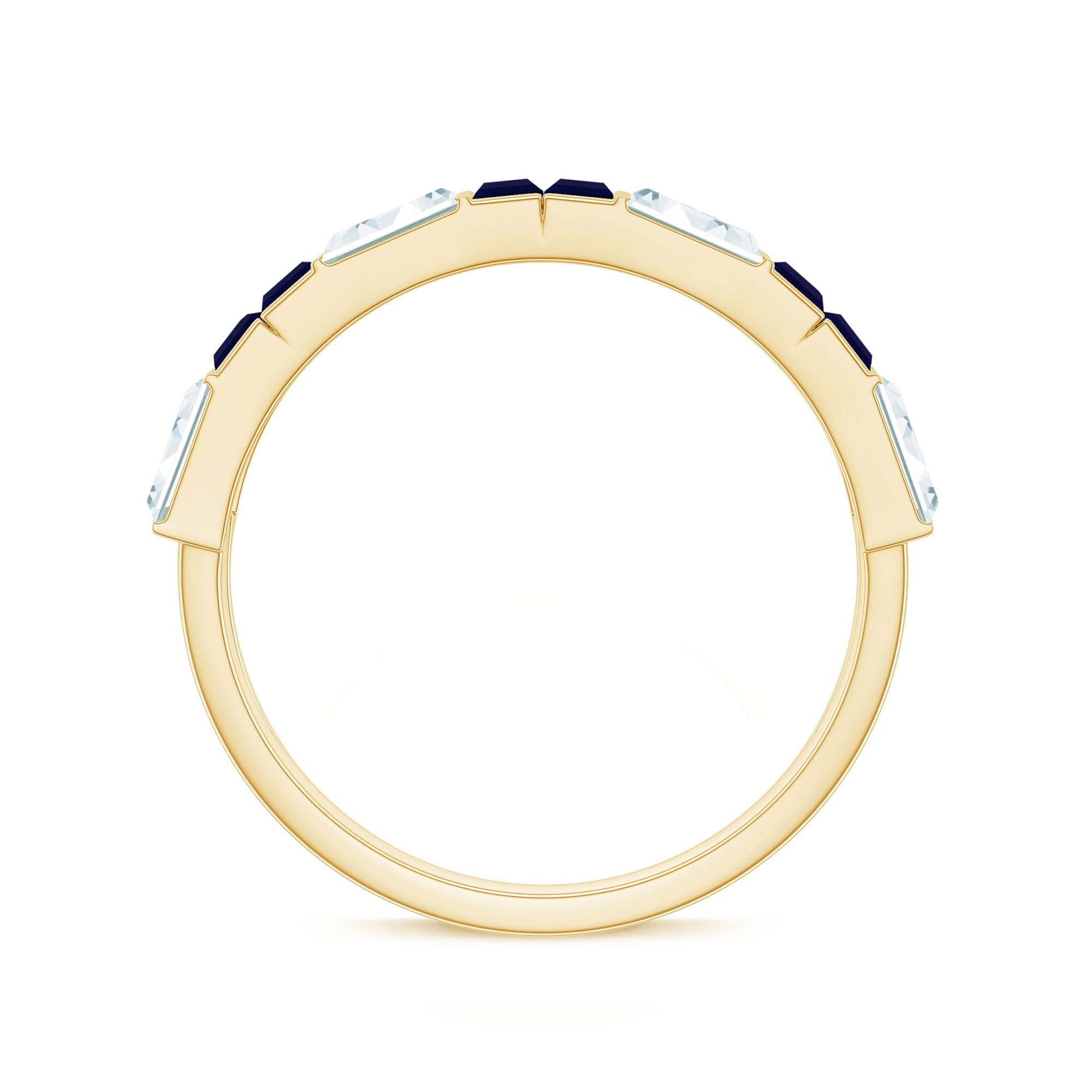 Baguette Cut Blue Sapphire and Moissanite Half Eternity Ring
