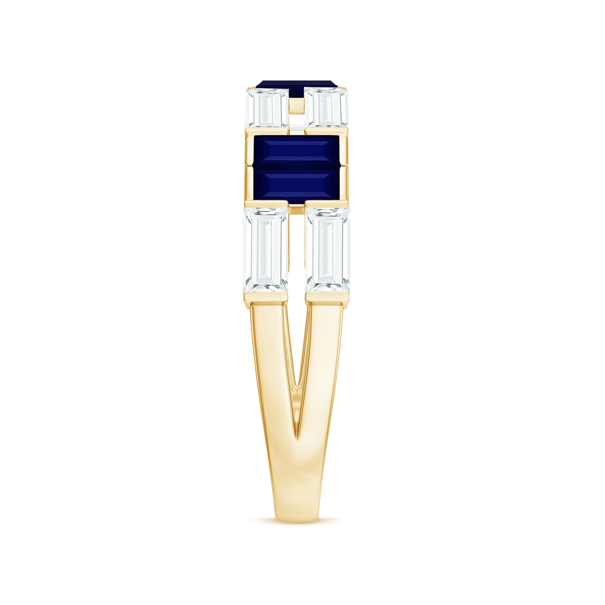 Baguette Cut Blue Sapphire and Moissanite Half Eternity Ring
