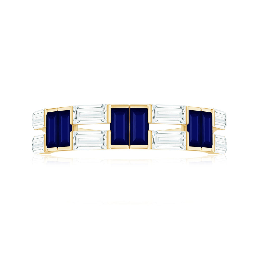 Baguette Cut Blue Sapphire and Moissanite Half Eternity Ring