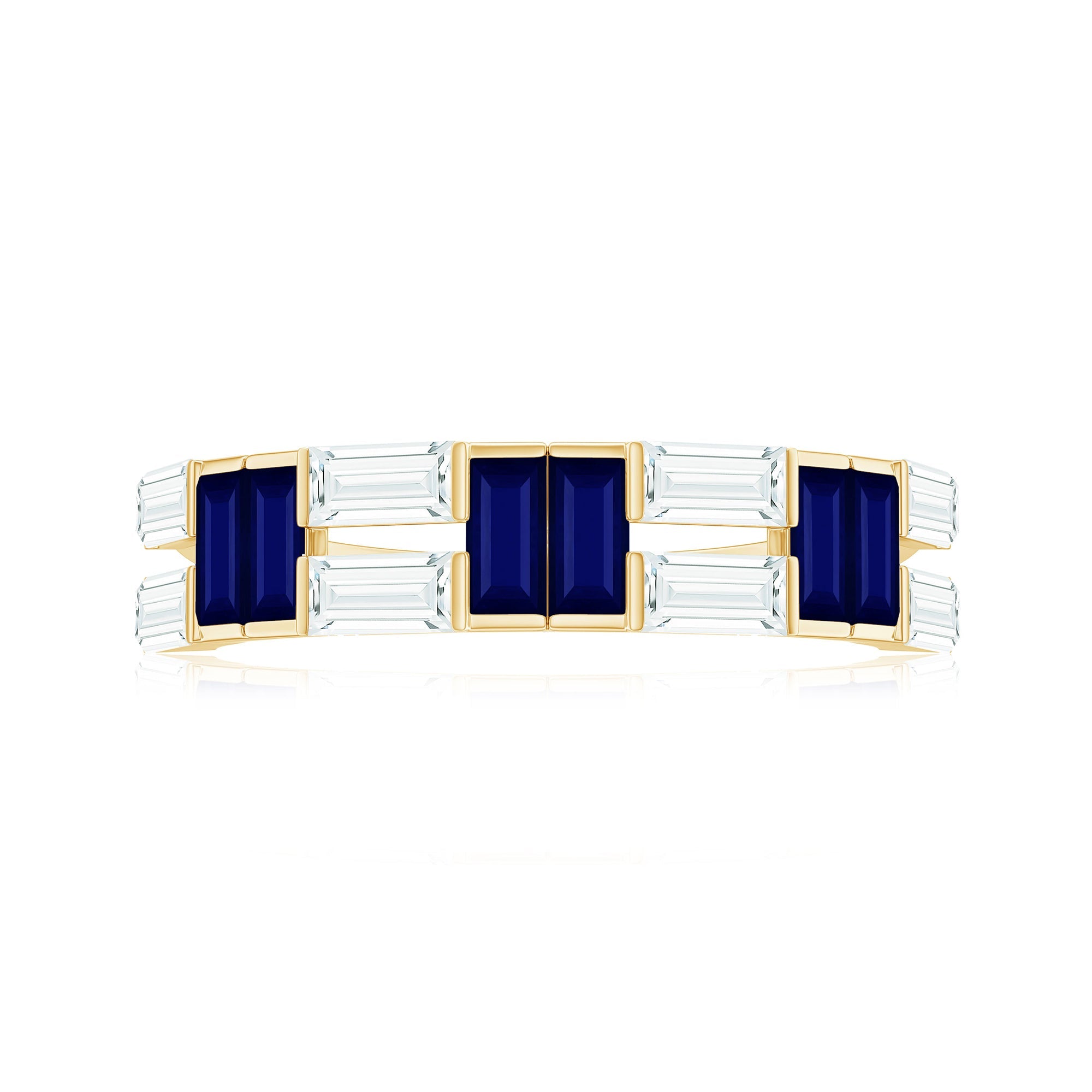 Baguette Cut Blue Sapphire and Moissanite Half Eternity Ring