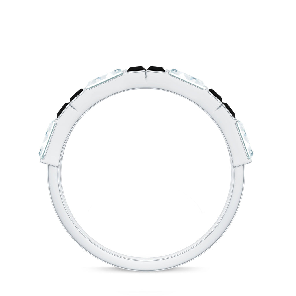 Natural Baguette Black Spinel Half Eternity Ring with Moissanite