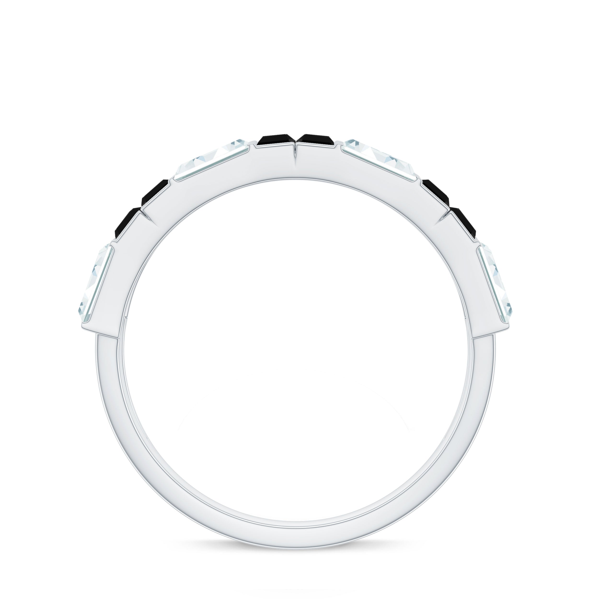 Natural Baguette Black Spinel Half Eternity Ring with Moissanite