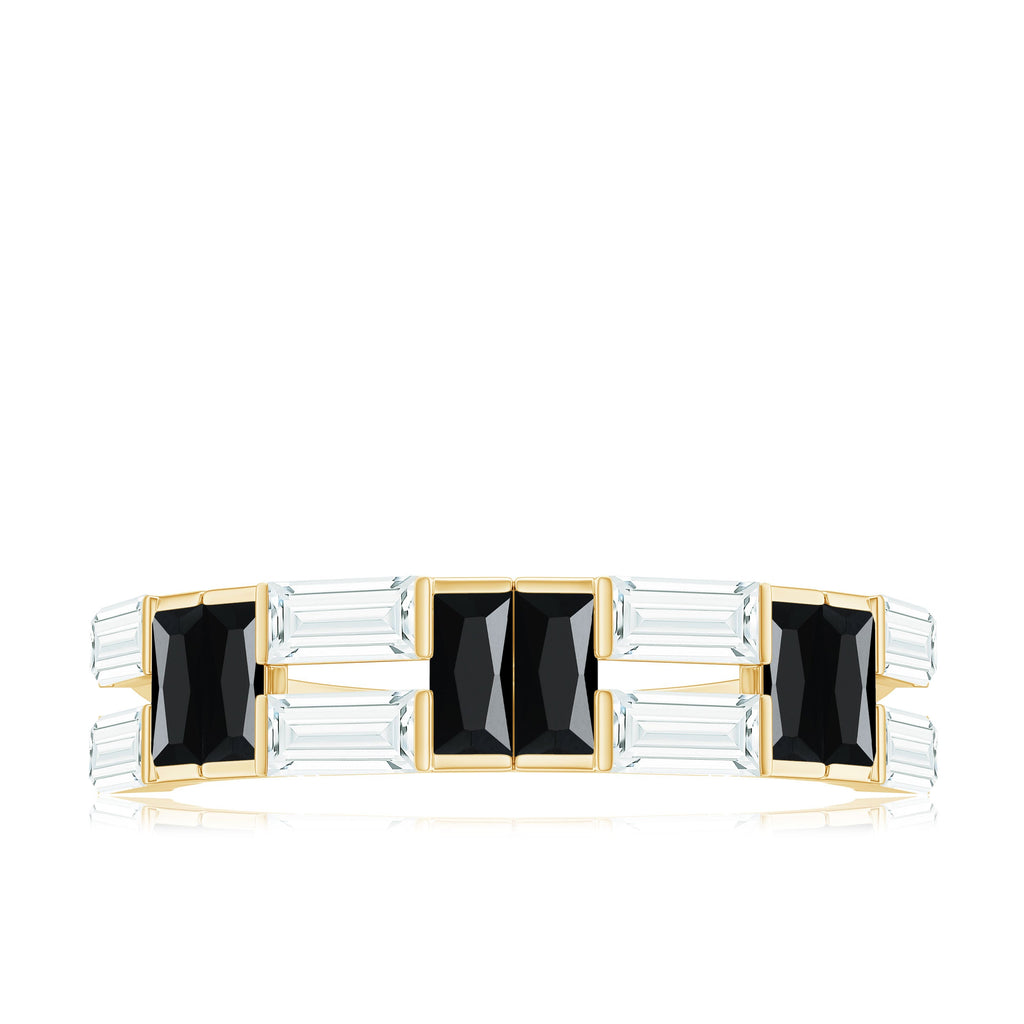 Natural Baguette Black Spinel Half Eternity Ring with Moissanite
