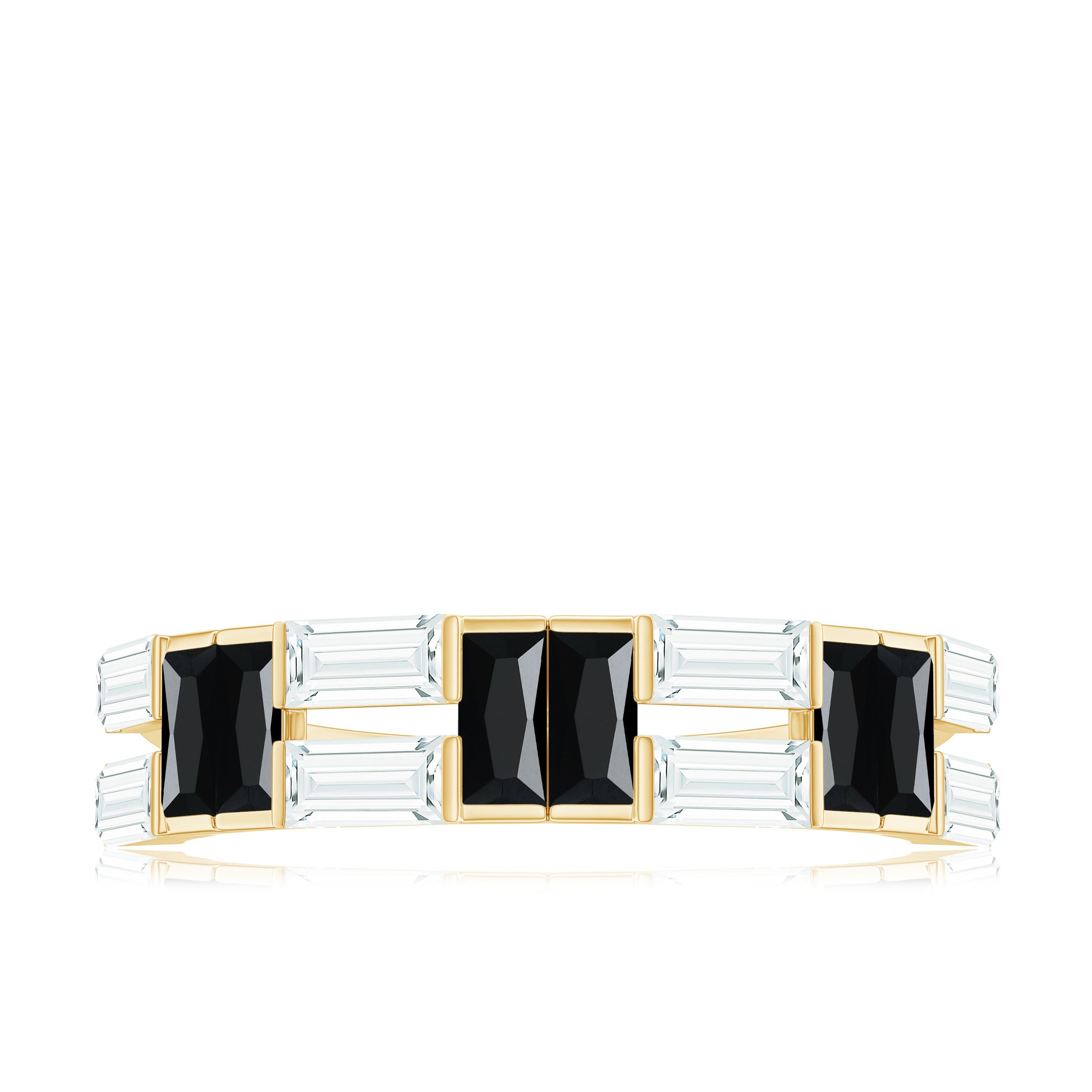Natural Baguette Black Spinel Half Eternity Ring with Moissanite