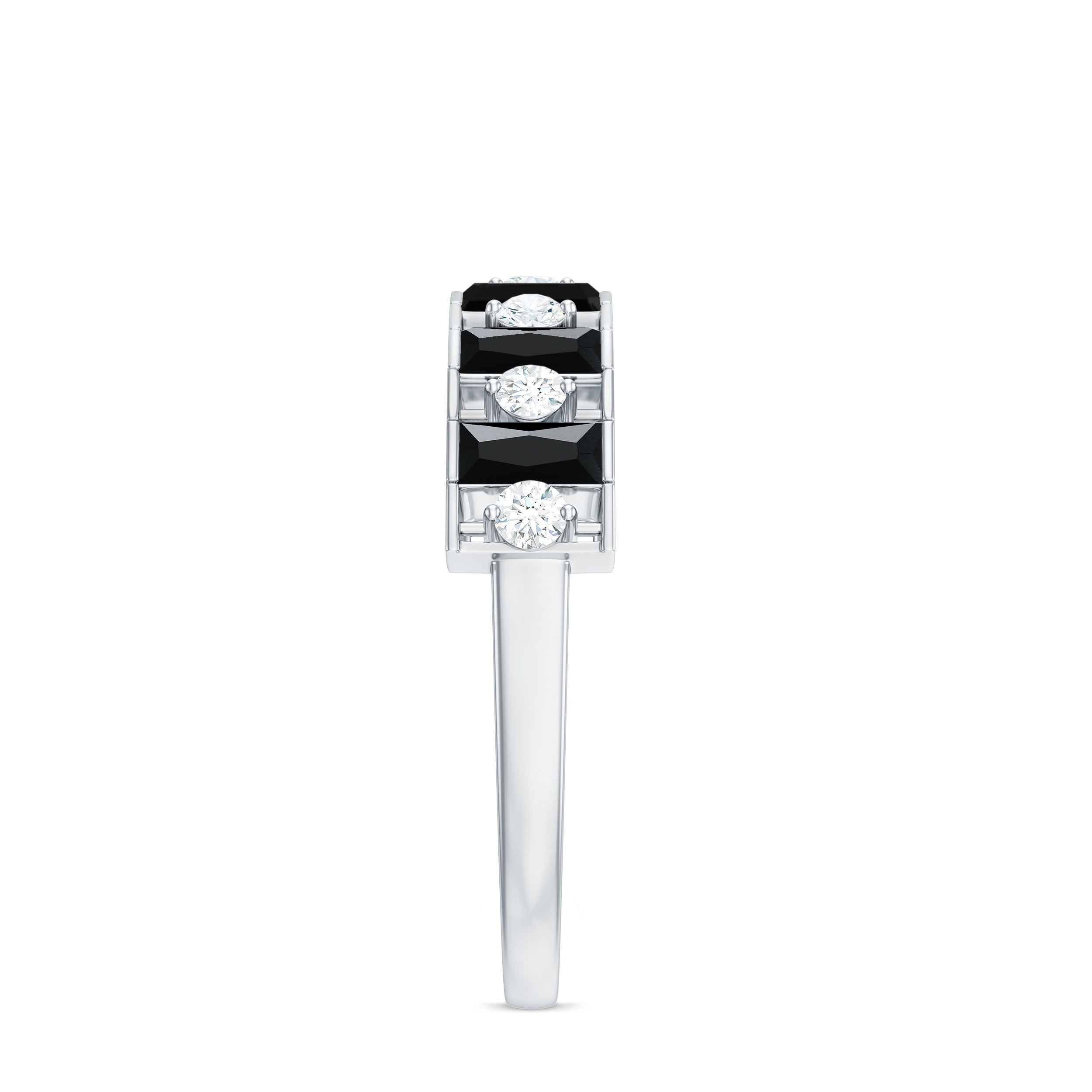 Natural Baguette Black Spinel Half Eternity Ring with Diamond