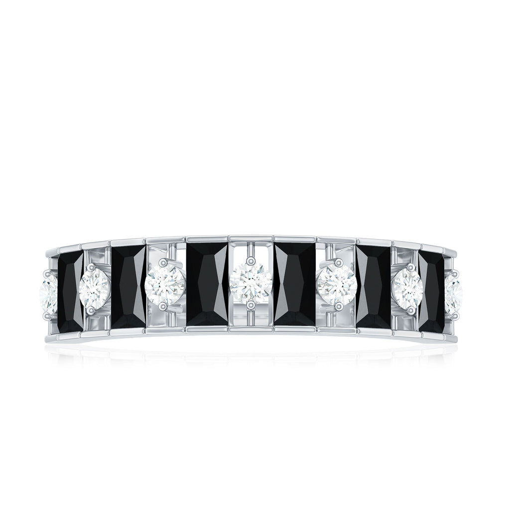 Natural Baguette Black Spinel Half Eternity Ring with Diamond