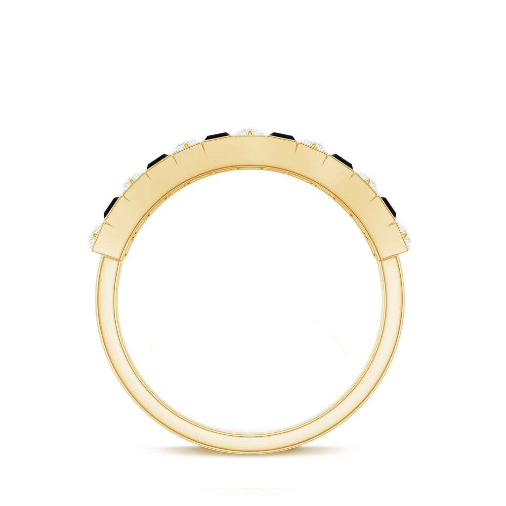 Natural Baguette Black Spinel Half Eternity Ring with Diamond