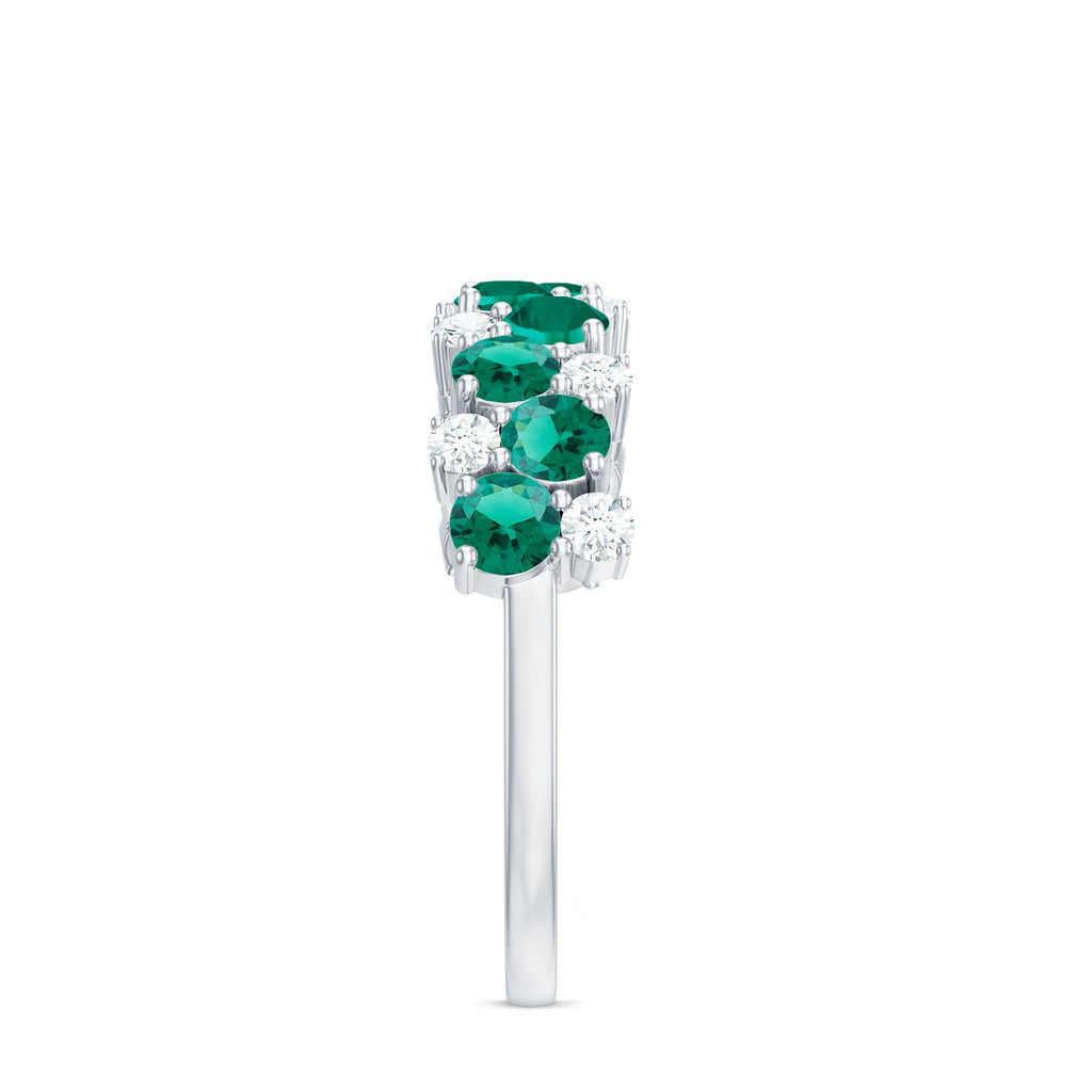 Certified Lab Grown Emerald Cluster Wedding Band with Moissanite