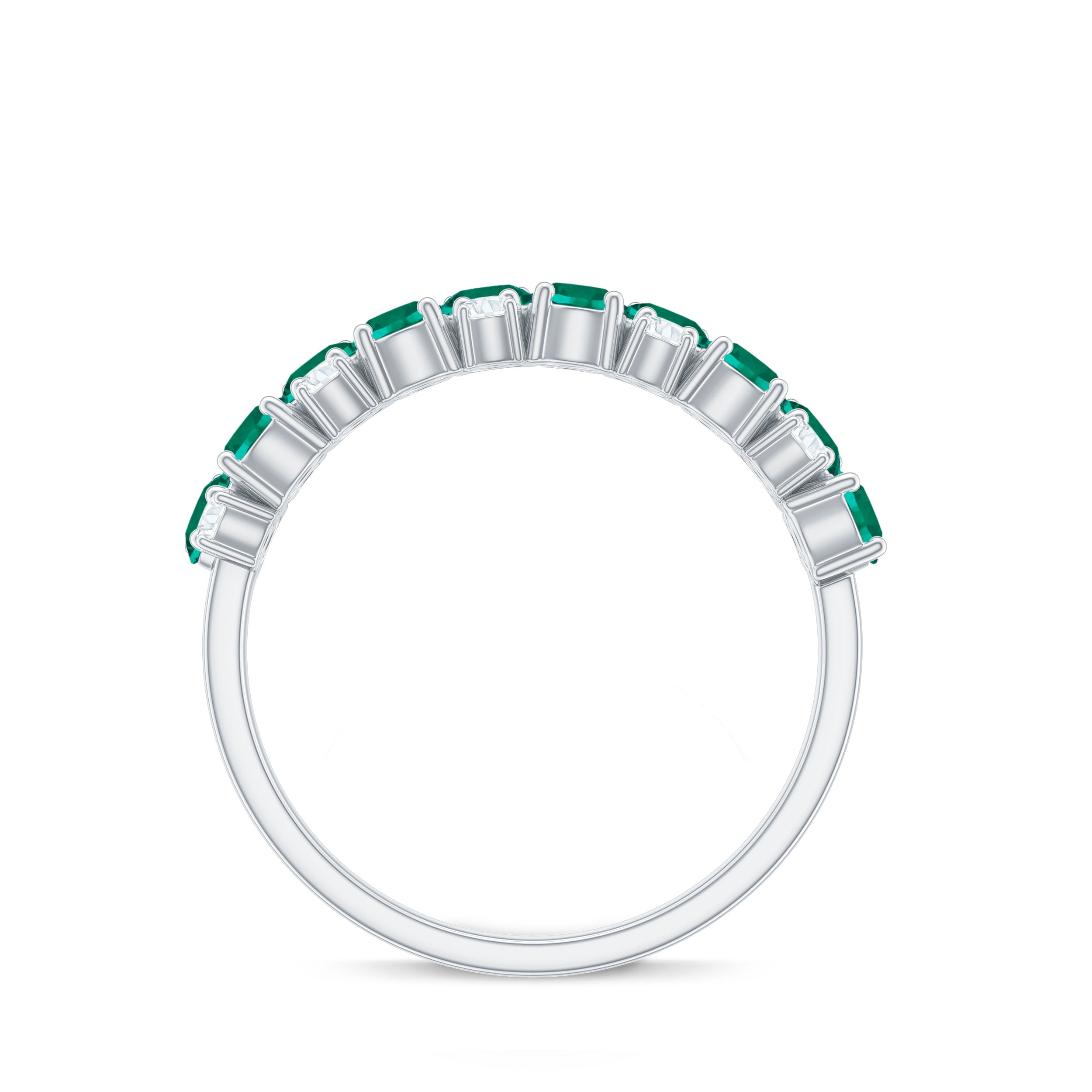 Certified Lab Grown Emerald Cluster Wedding Band with Moissanite
