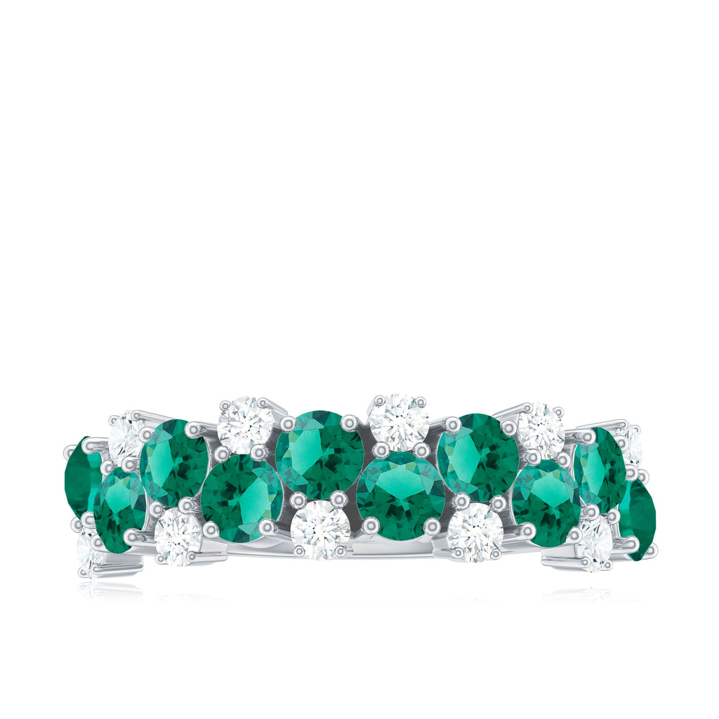 Certified Lab Grown Emerald Cluster Wedding Band with Moissanite