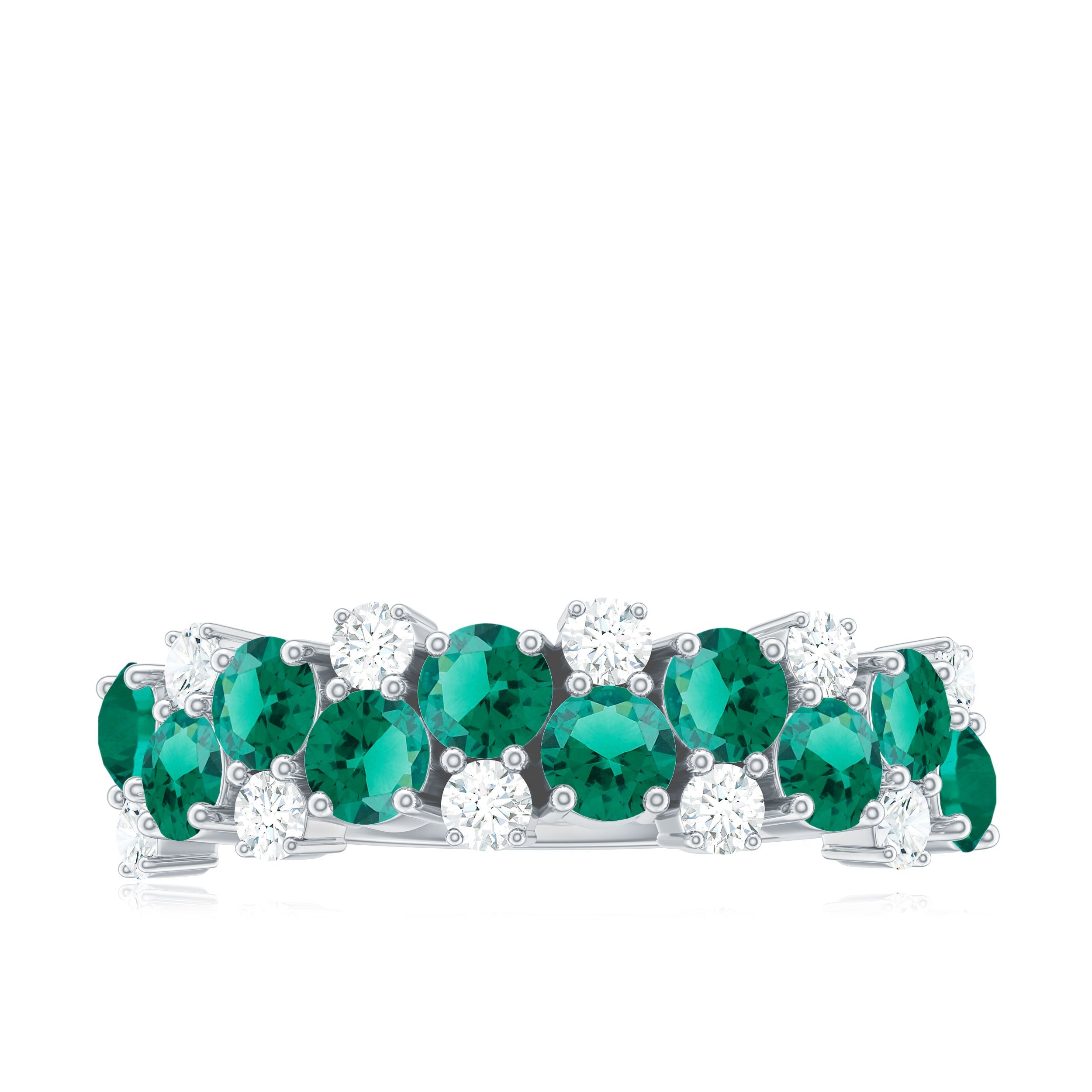 Certified Lab Grown Emerald Cluster Wedding Band with Moissanite