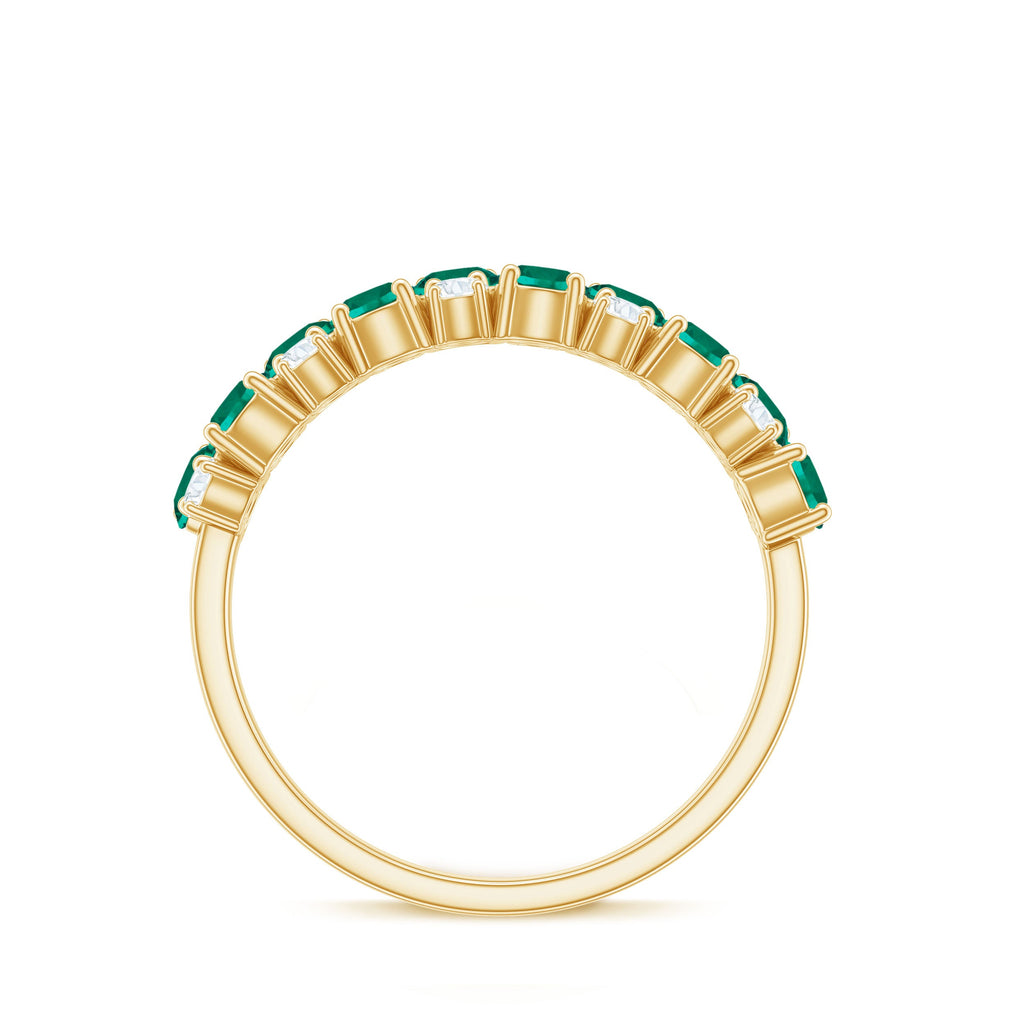 Certified Lab Grown Emerald Cluster Wedding Band with Moissanite