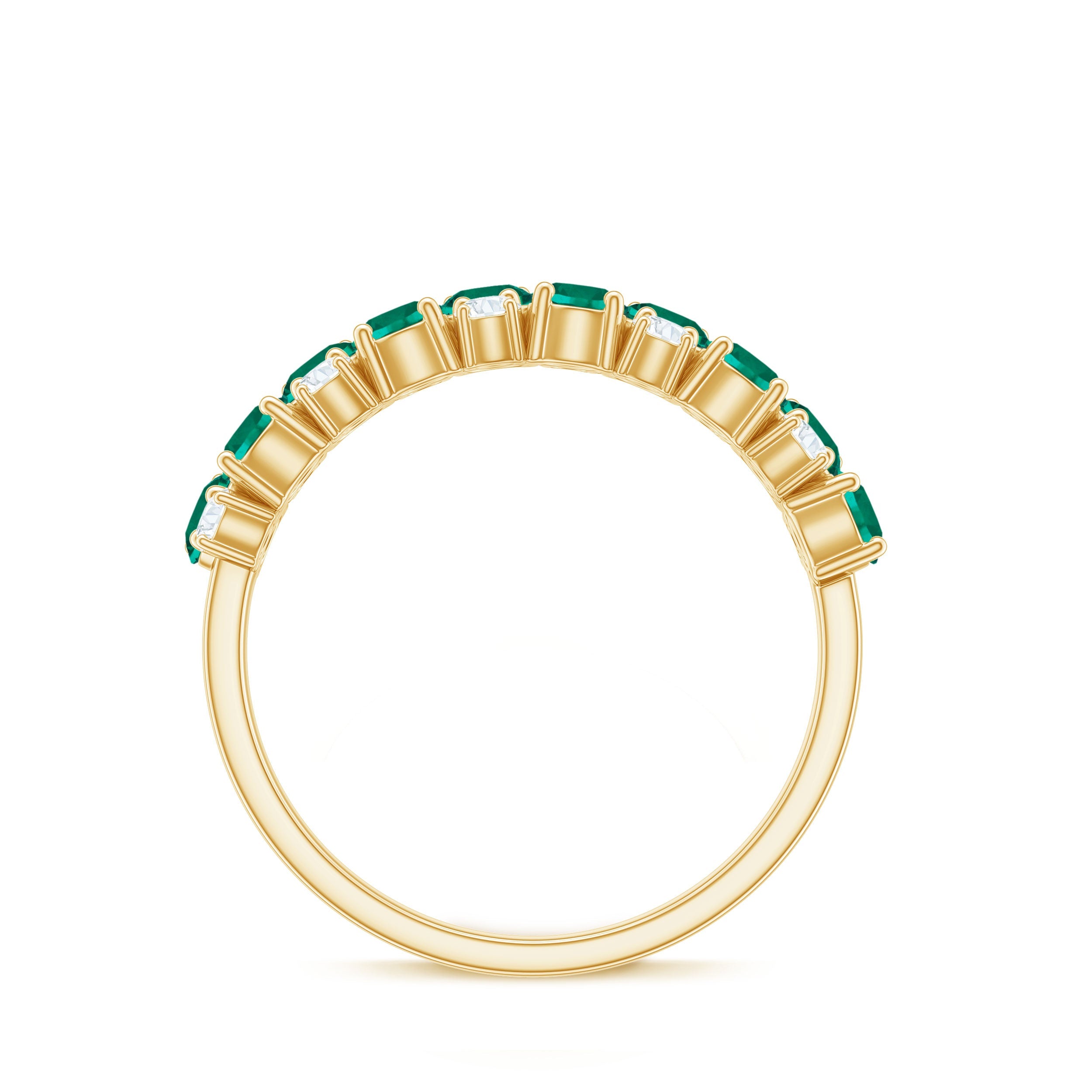 Certified Lab Grown Emerald Cluster Wedding Band with Moissanite