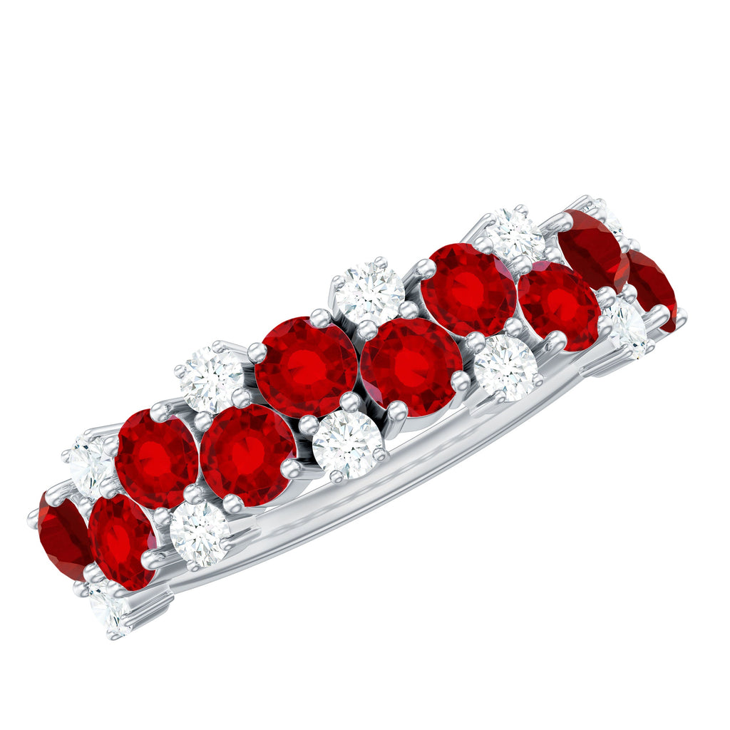 2 CT Round Created Ruby and Moissanite Cluster Half Eternity Ring