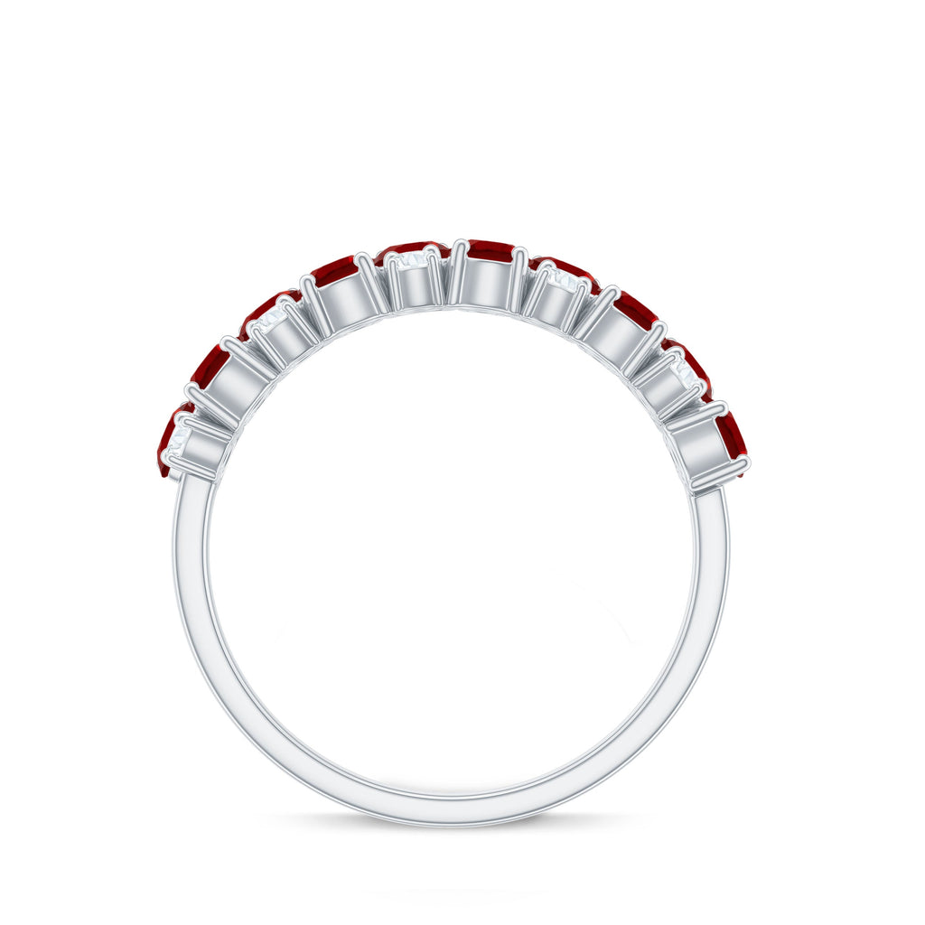 2 CT Round Created Ruby and Moissanite Cluster Half Eternity Ring