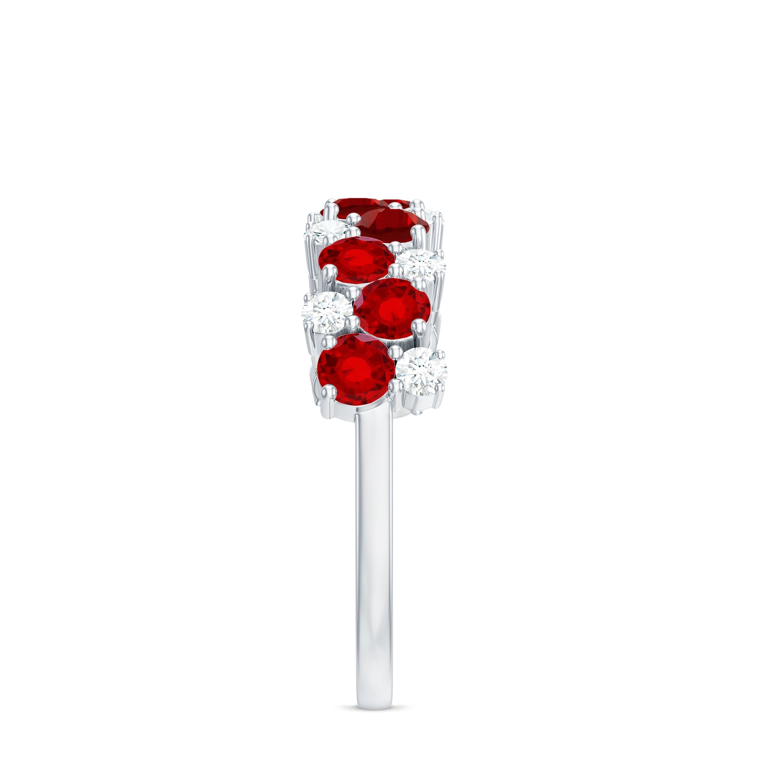 2 CT Round Created Ruby and Moissanite Cluster Half Eternity Ring