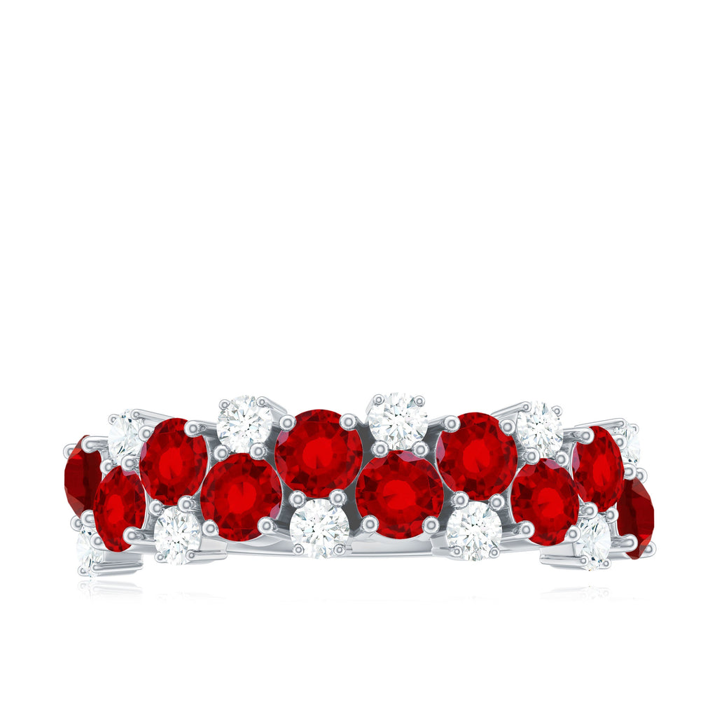 2 CT Round Created Ruby and Moissanite Cluster Half Eternity Ring