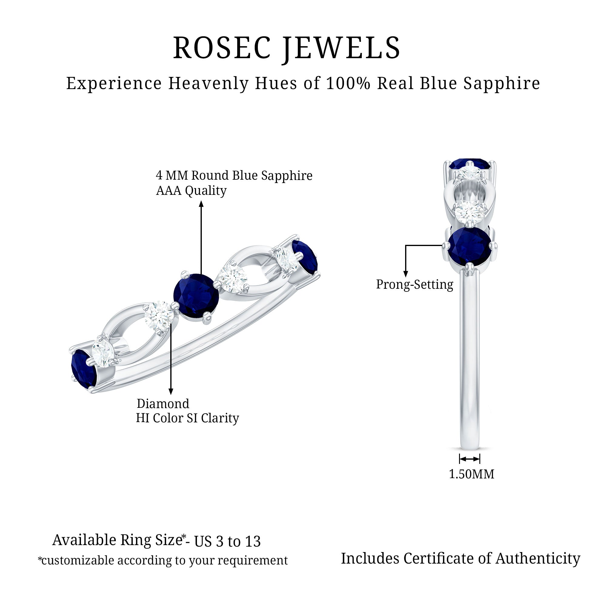 3/4 CT Blue Sapphire and Diamond Minimal Eternity Ring
