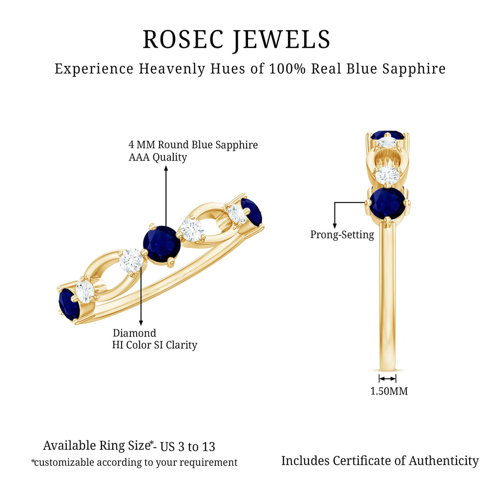 3/4 CT Blue Sapphire and Diamond Minimal Eternity Ring