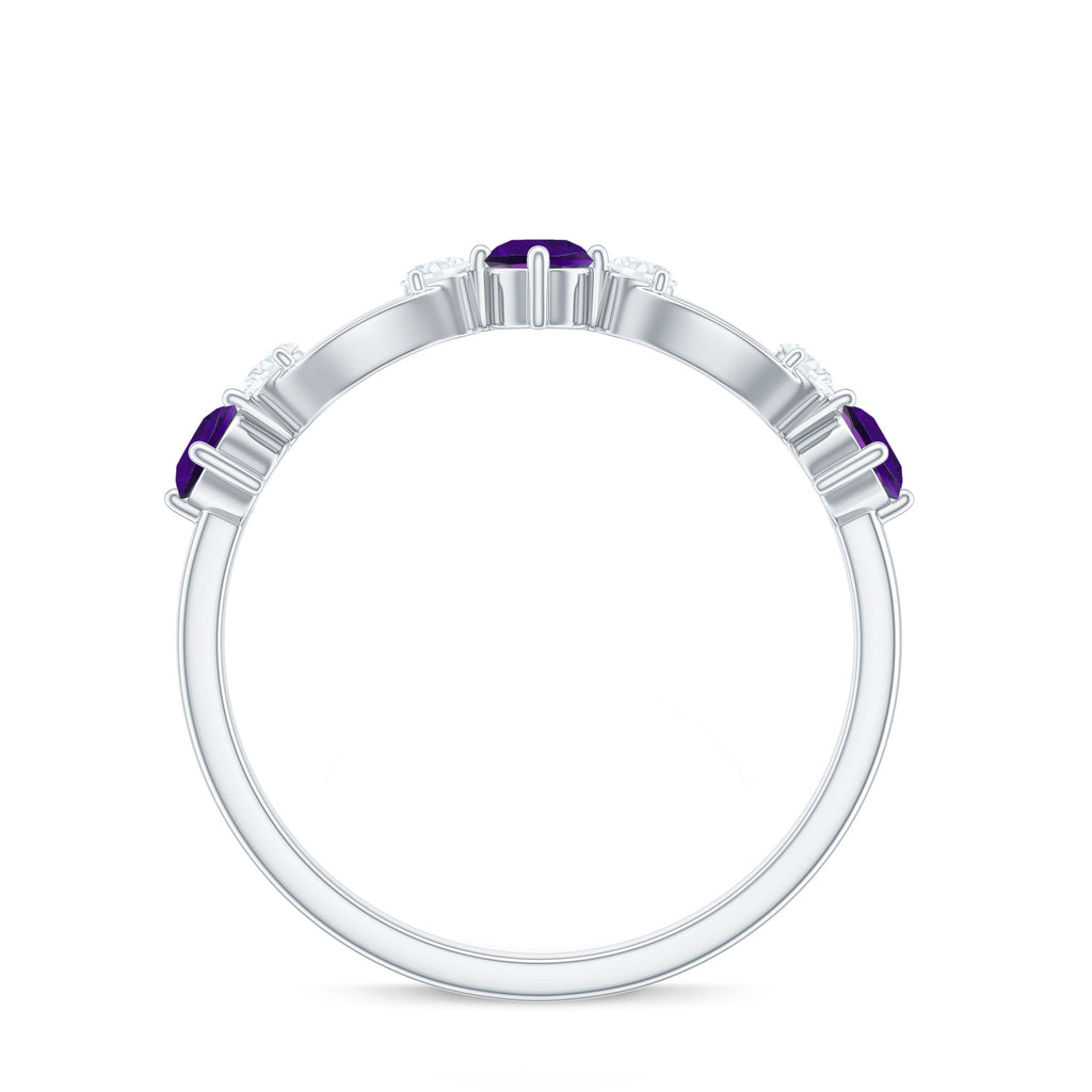Real Amethyst and Diamond Minimal Promise Ring