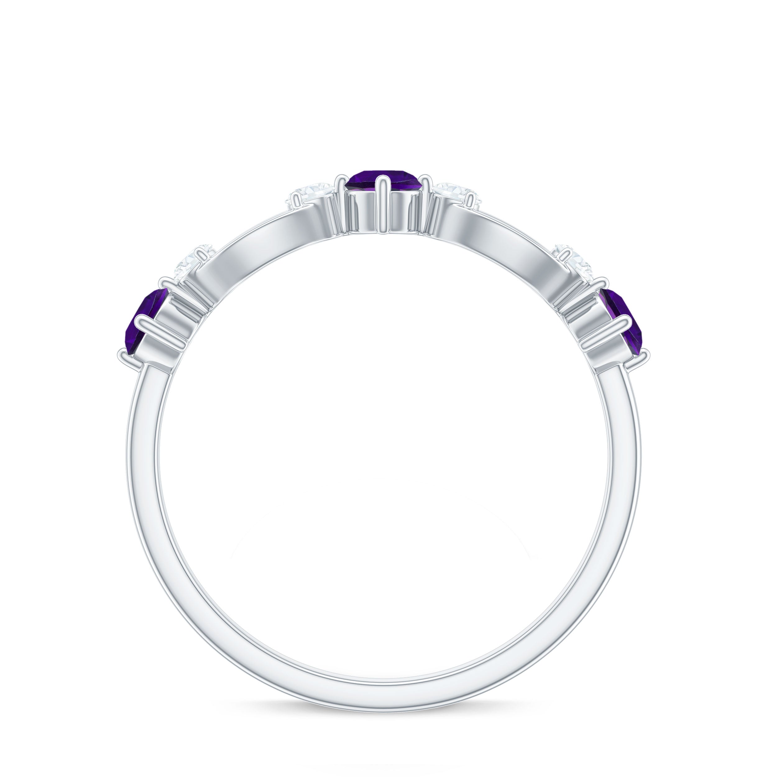 Real Amethyst and Diamond Minimal Promise Ring