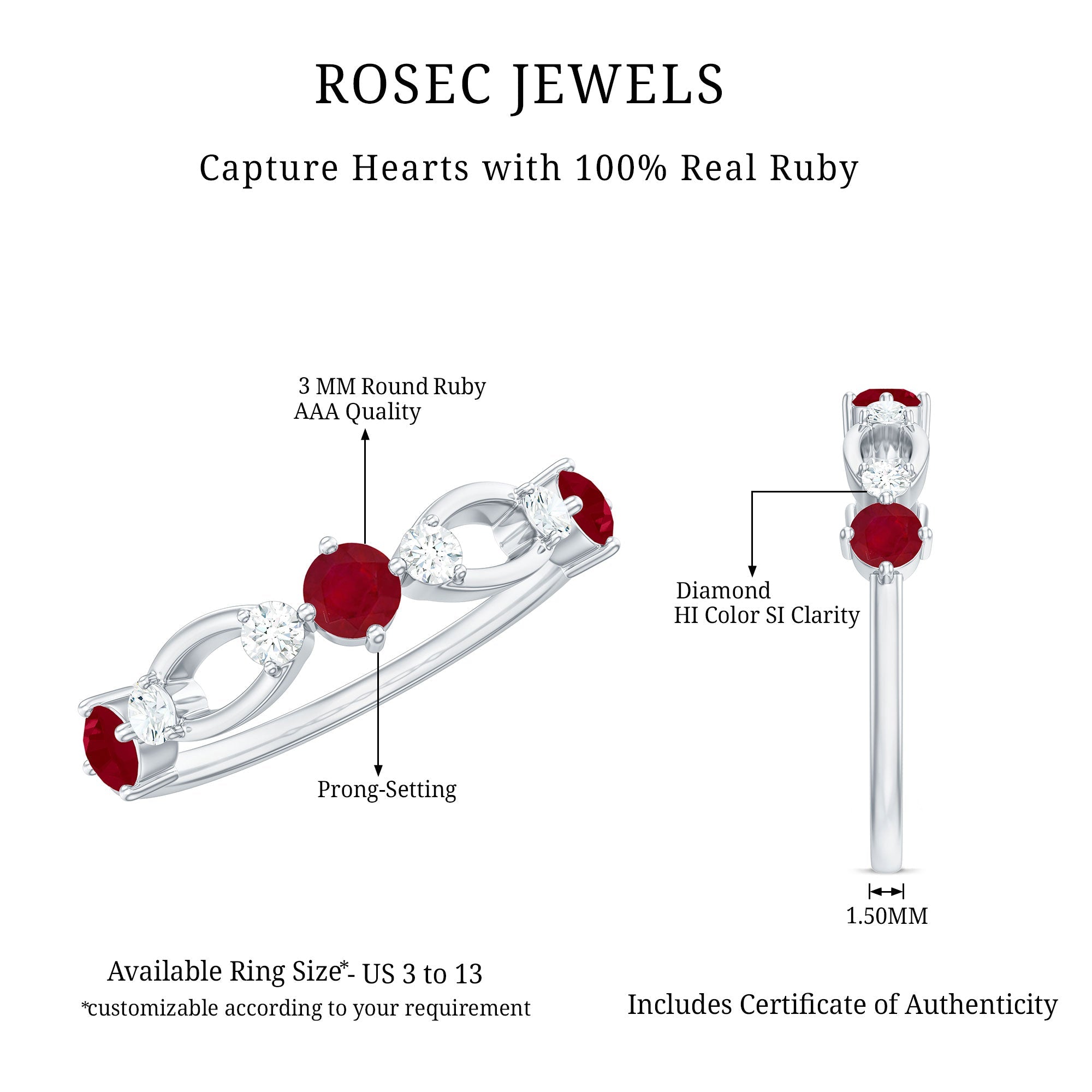 Real Ruby and Diamond Minimal Promise Ring