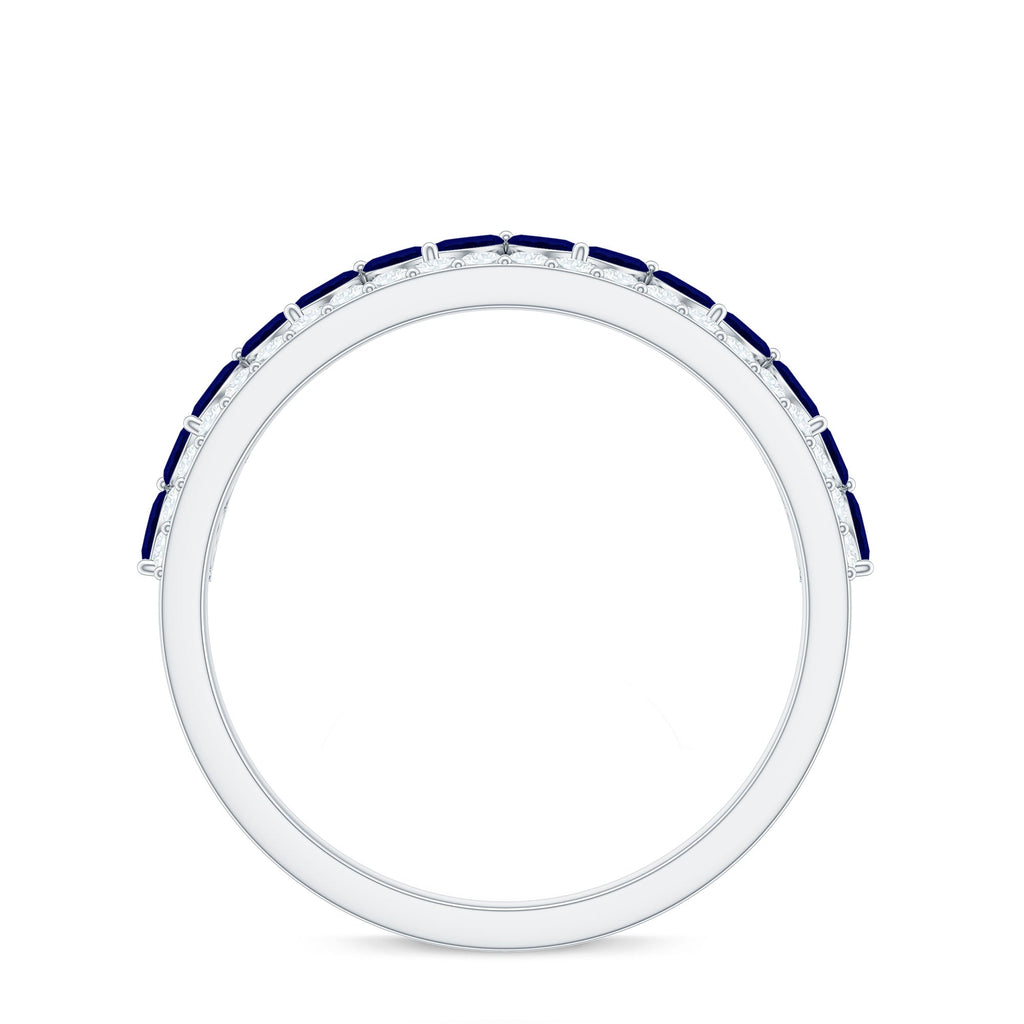 Blue Sapphire and Diamond Crown Style Half Eternity Ring