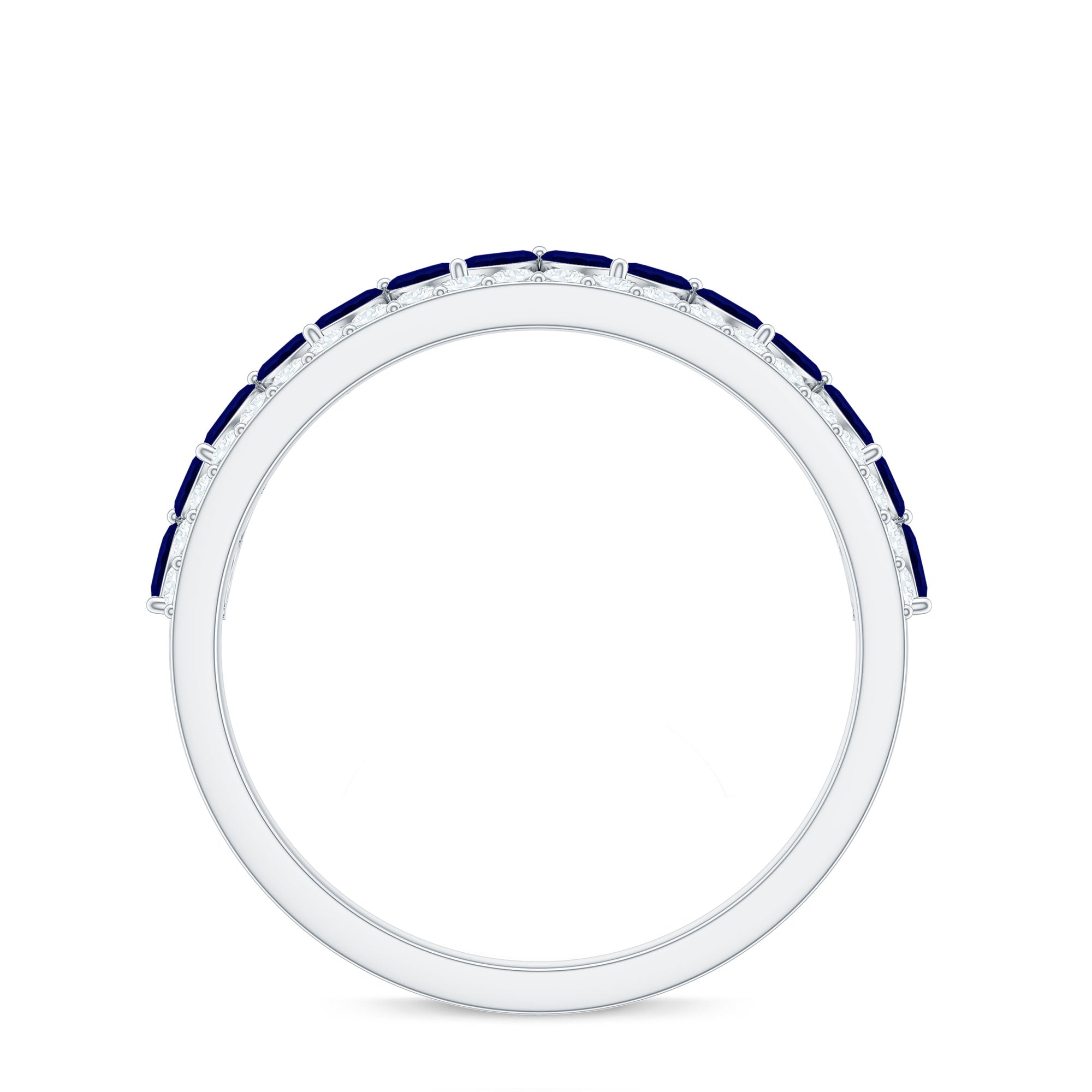 Blue Sapphire and Diamond Crown Style Half Eternity Ring