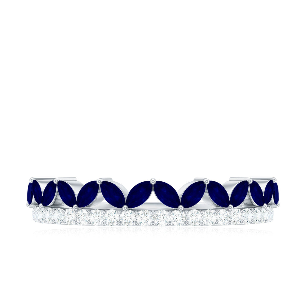 Blue Sapphire and Diamond Crown Style Half Eternity Ring