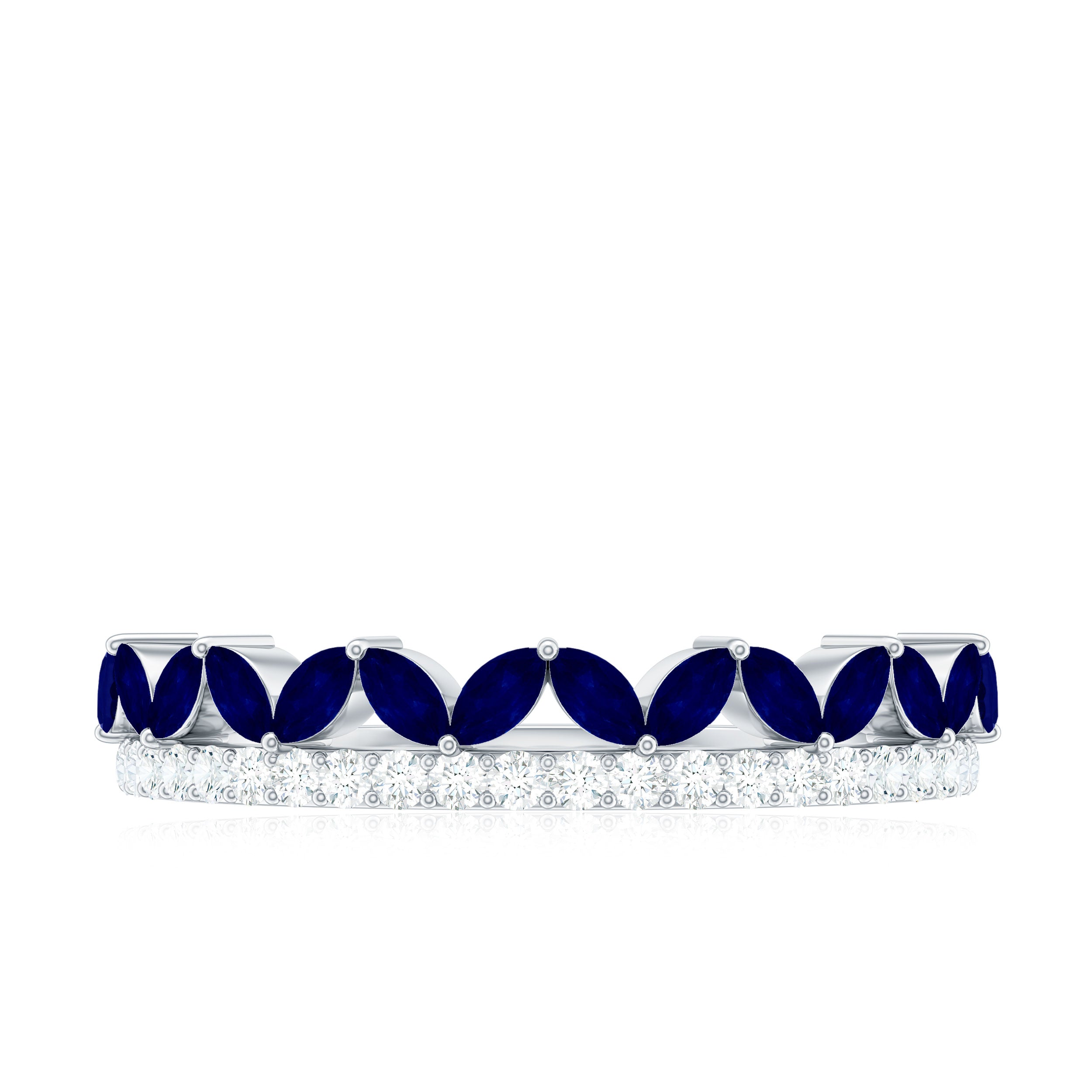 Blue Sapphire and Diamond Crown Style Half Eternity Ring