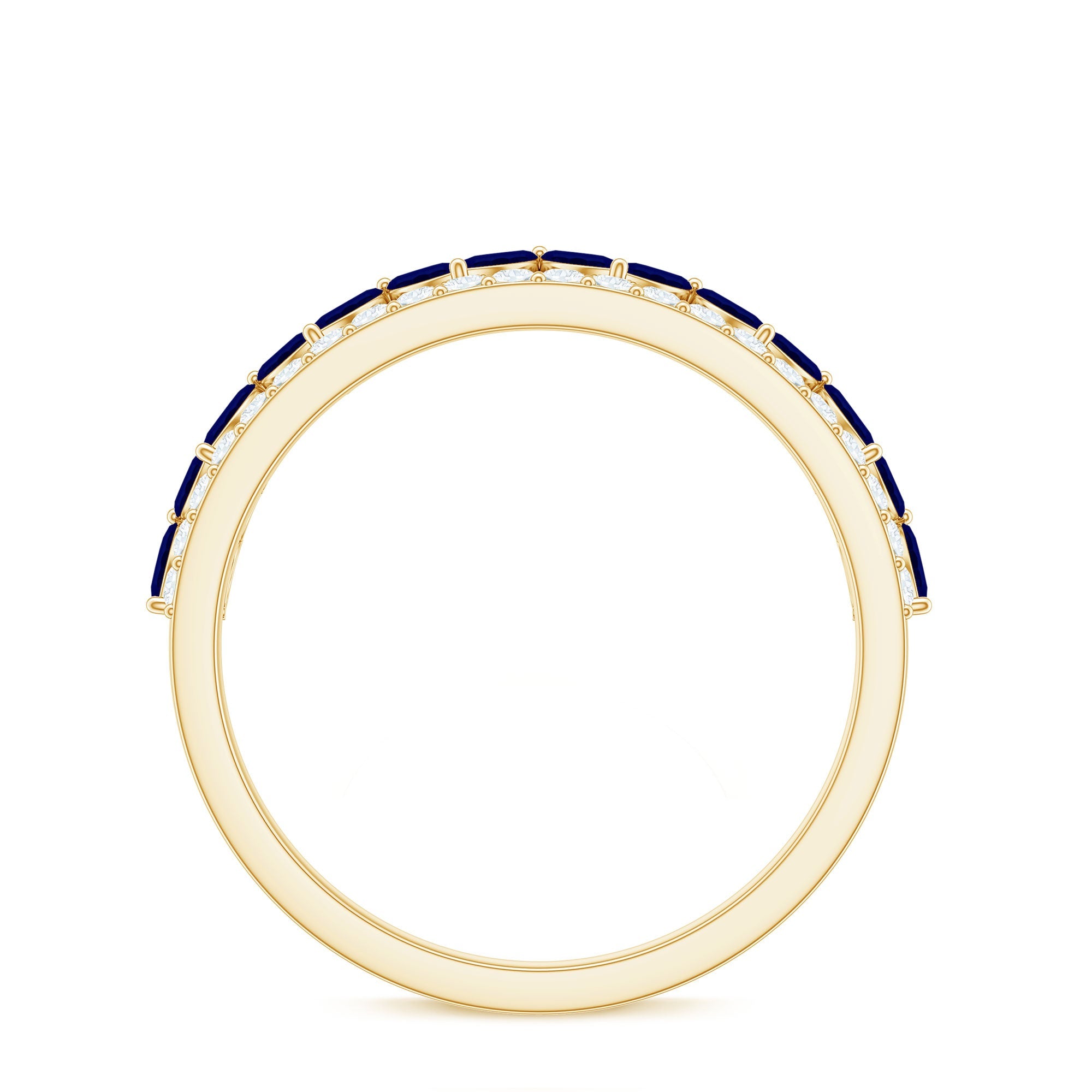 Blue Sapphire and Diamond Crown Style Half Eternity Ring