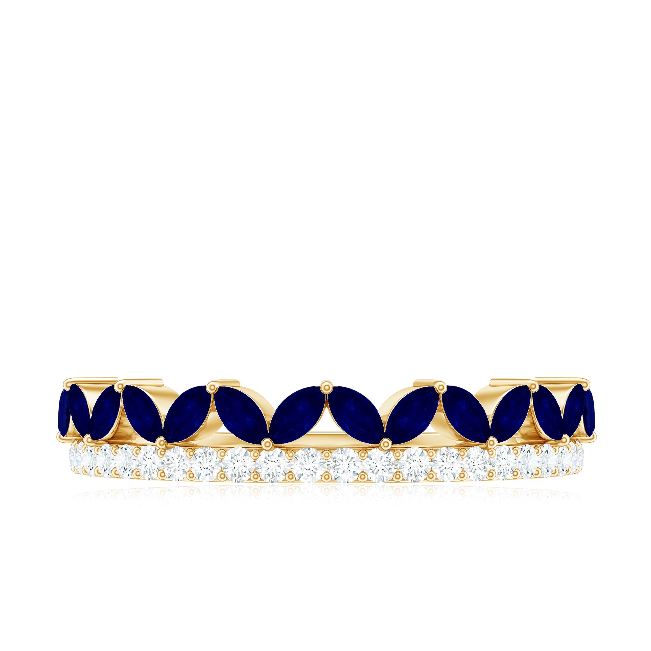 Blue Sapphire and Diamond Crown Style Half Eternity Ring