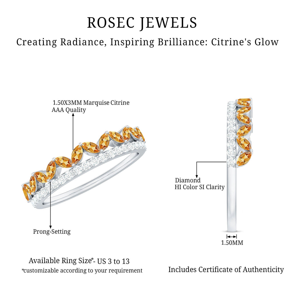Certified Real Citrine Half Eternity Ring with Diamond