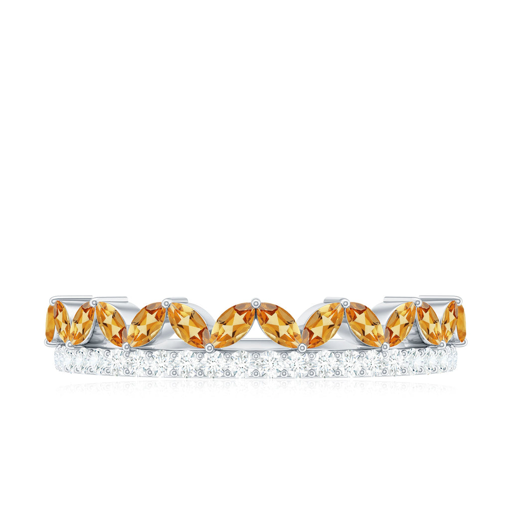 Certified Real Citrine Half Eternity Ring with Diamond