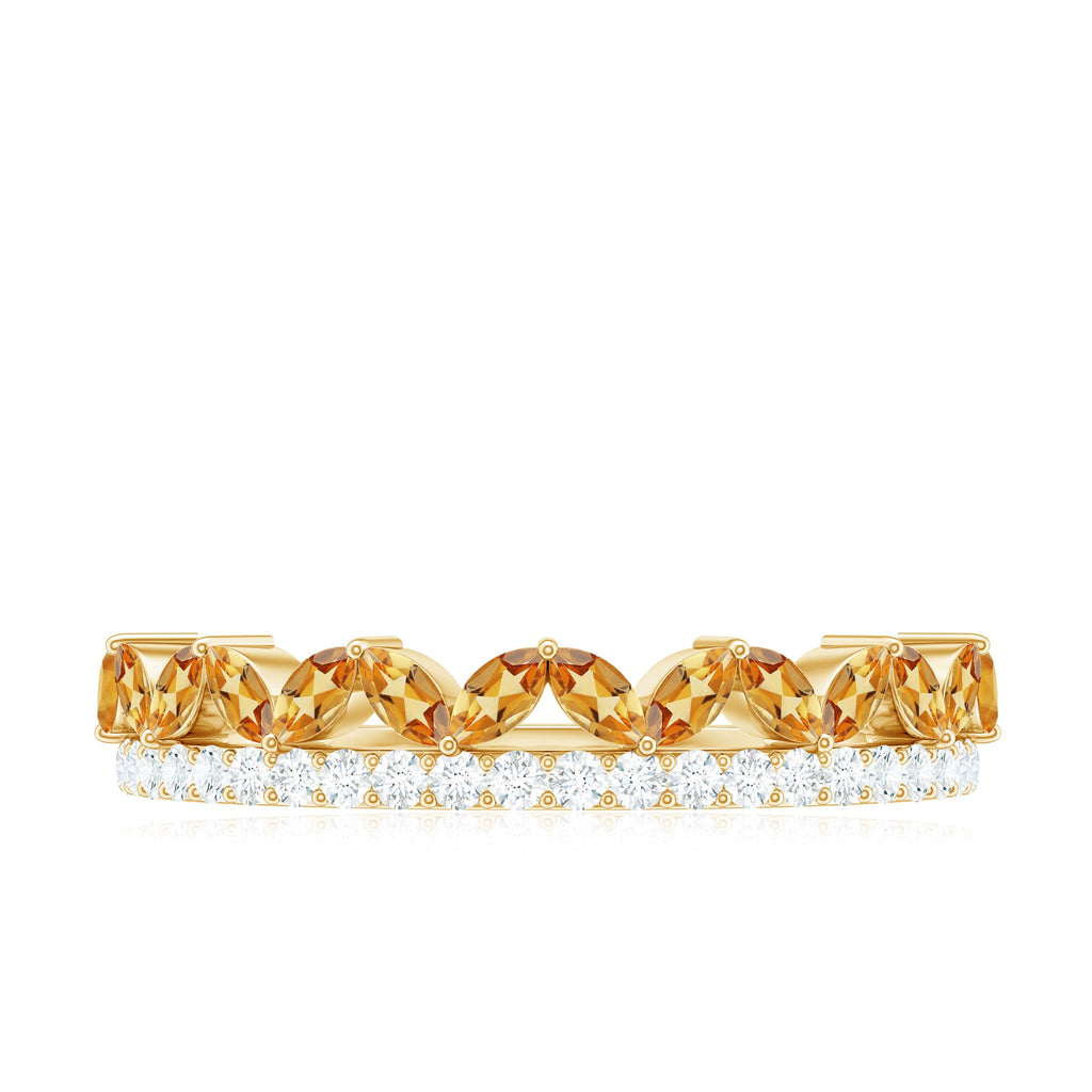 Certified Real Citrine Half Eternity Ring with Diamond
