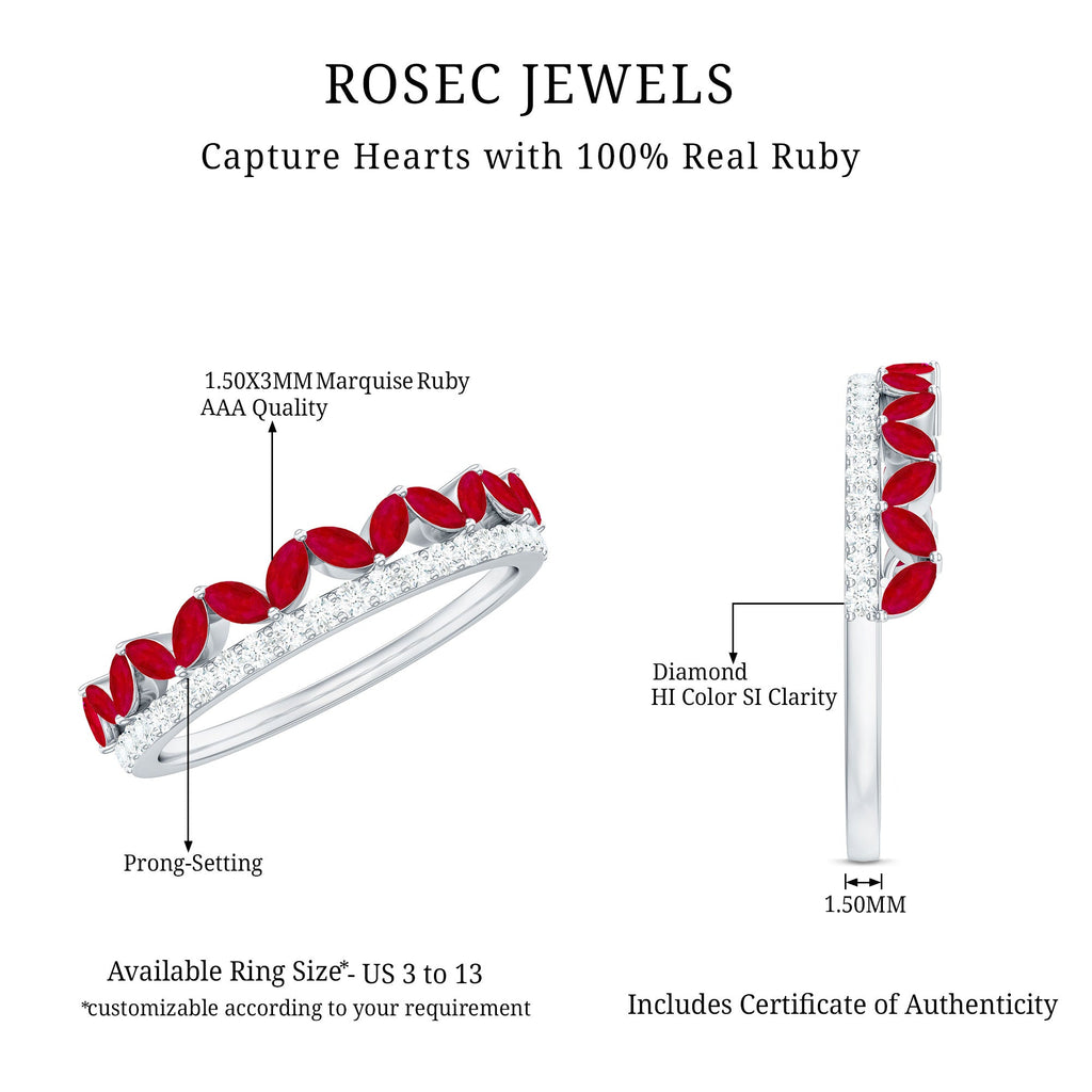 Ruby and Diamond Crown Style Half Eternity Ring
