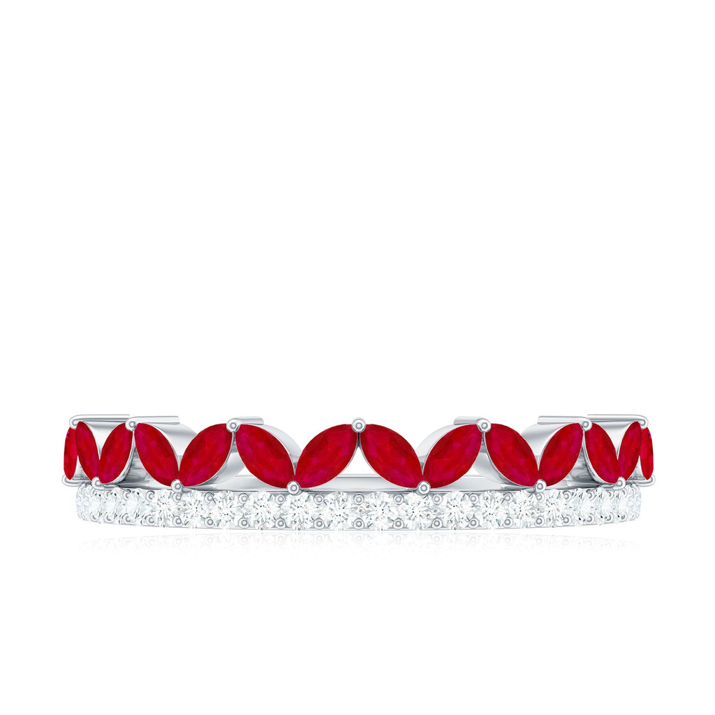 Ruby and Diamond Crown Style Half Eternity Ring
