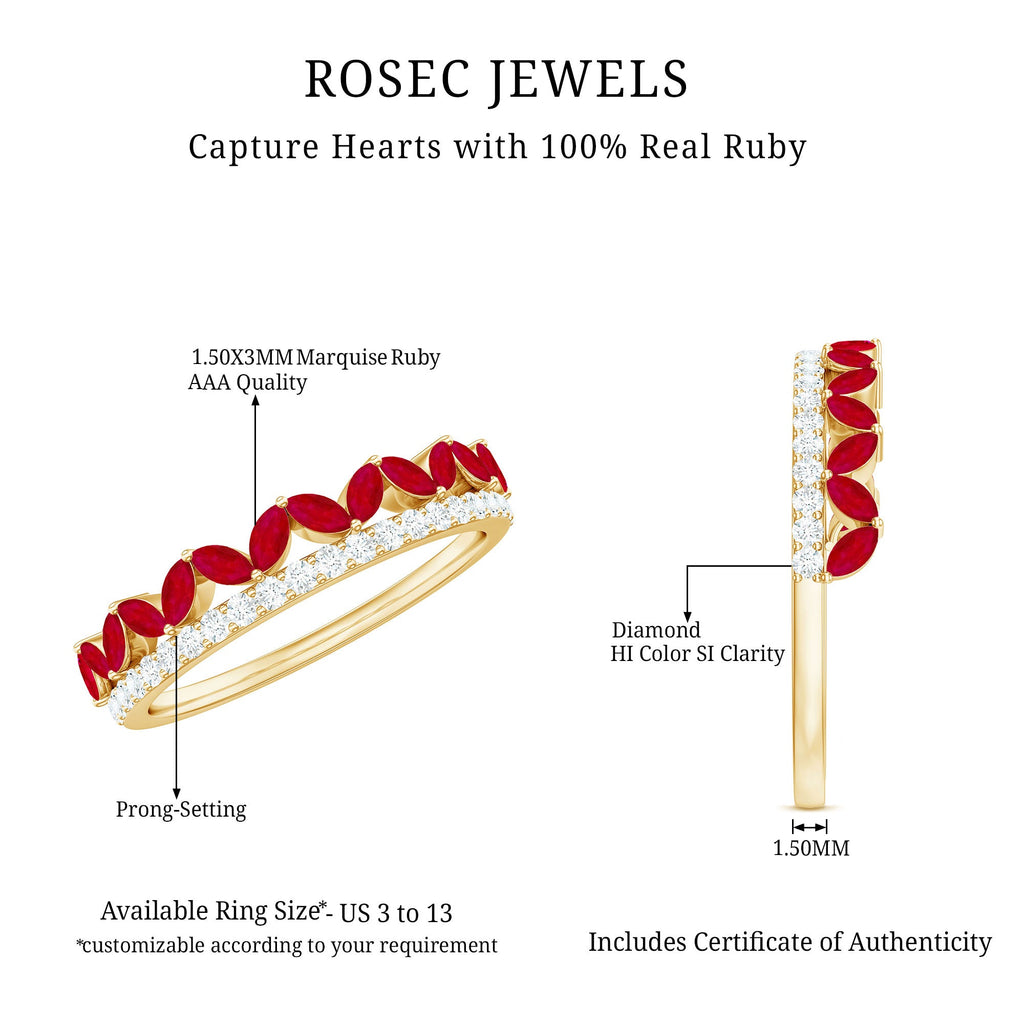 Ruby and Diamond Crown Style Half Eternity Ring