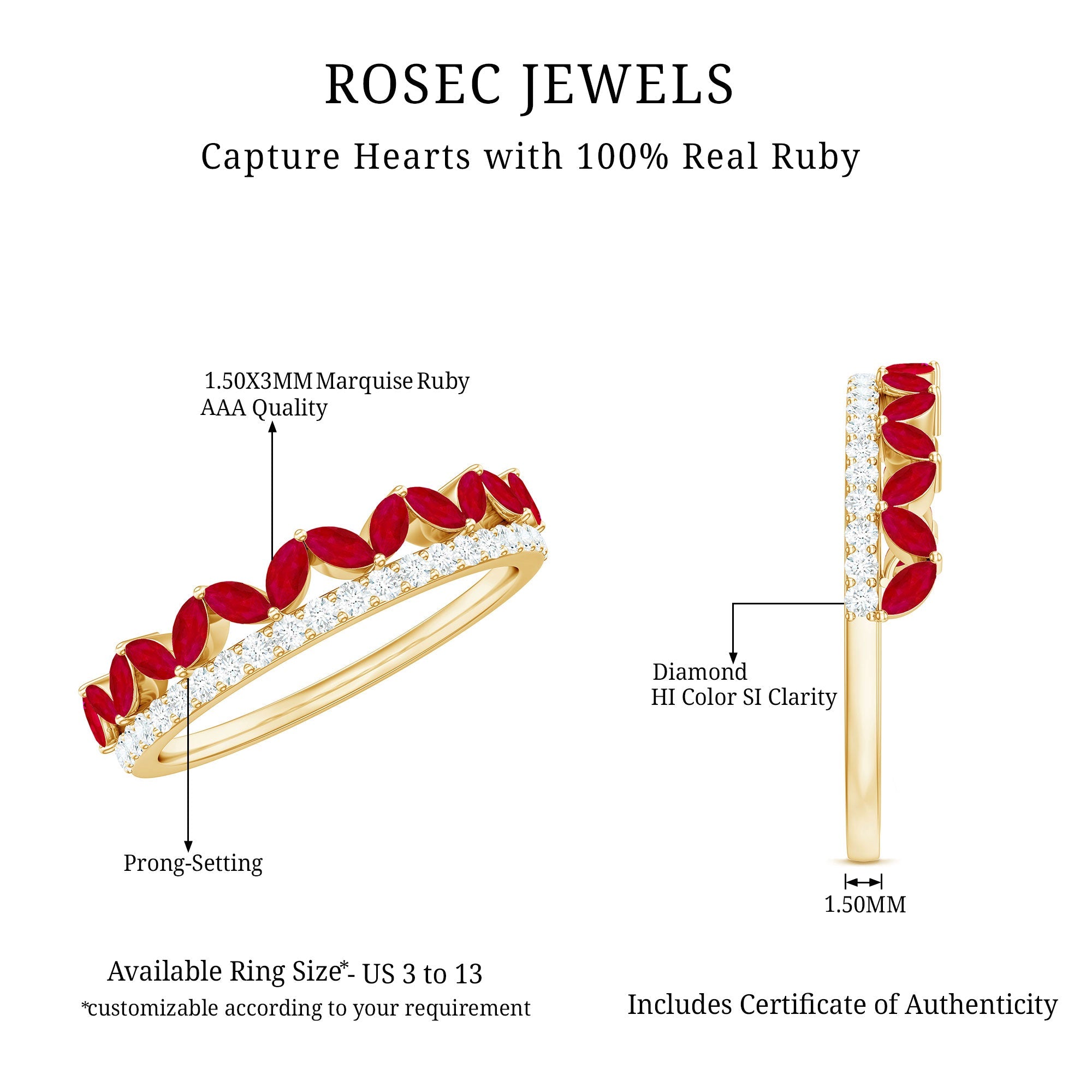 Ruby and Diamond Crown Style Half Eternity Ring