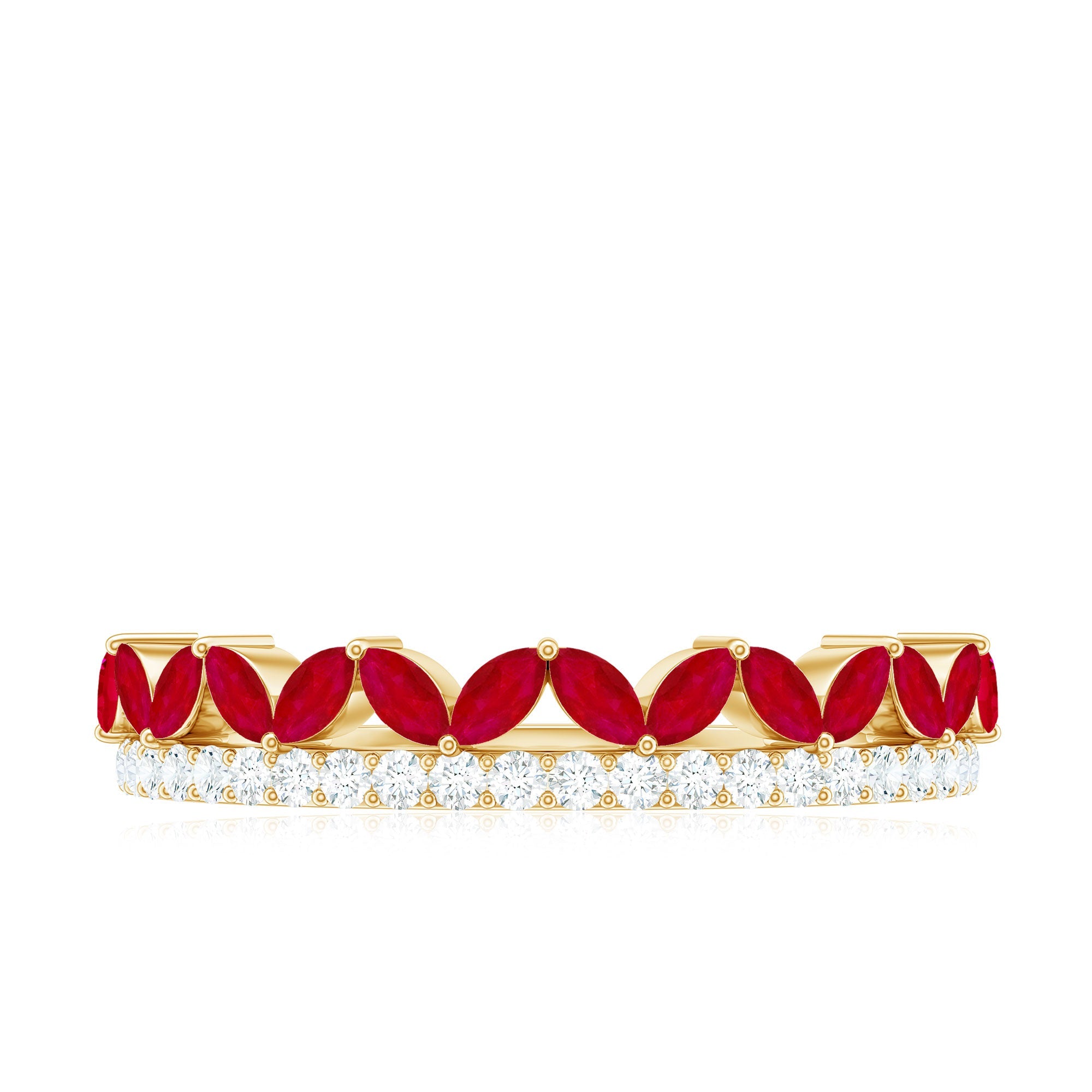 Ruby and Diamond Crown Style Half Eternity Ring